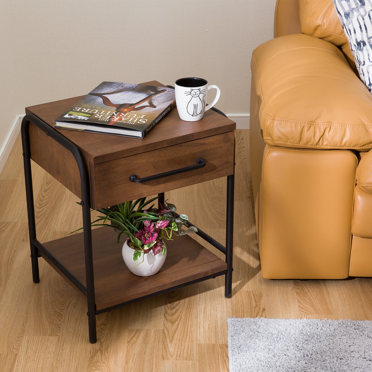 幅44cm サイドテーブル (ダンテ) ナイトテーブル コーヒーテーブル ミニテーブル ユーズド感 ラバー無垢