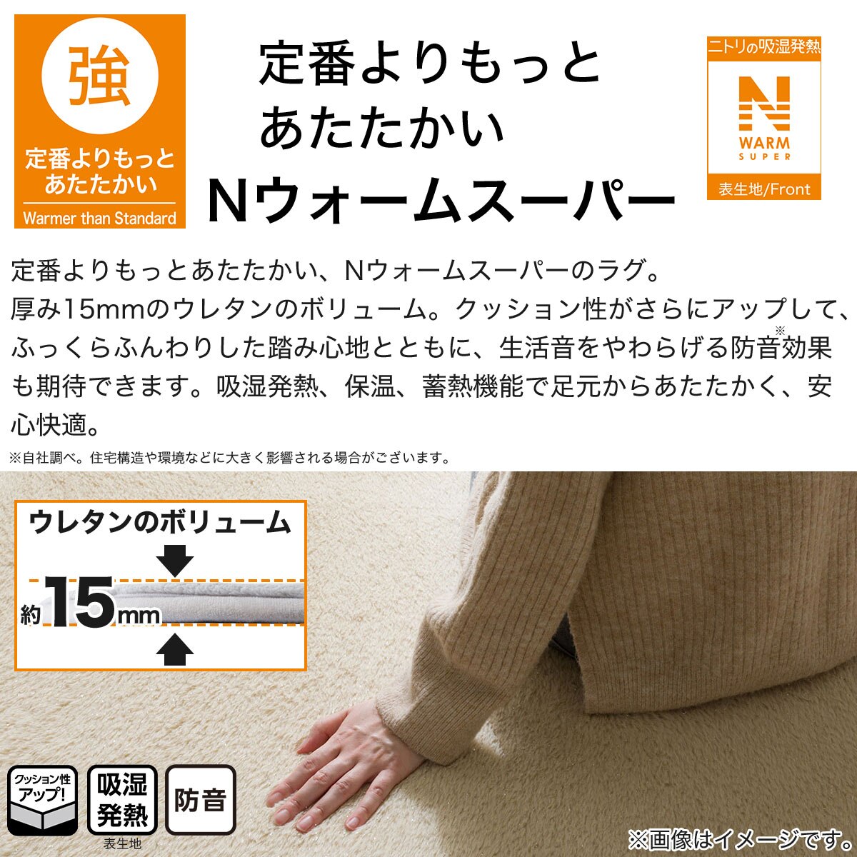 15mmウレタン入り吸湿発熱+蓄熱ラグ（ラメ ベージュ cDA05）　  デコホーム