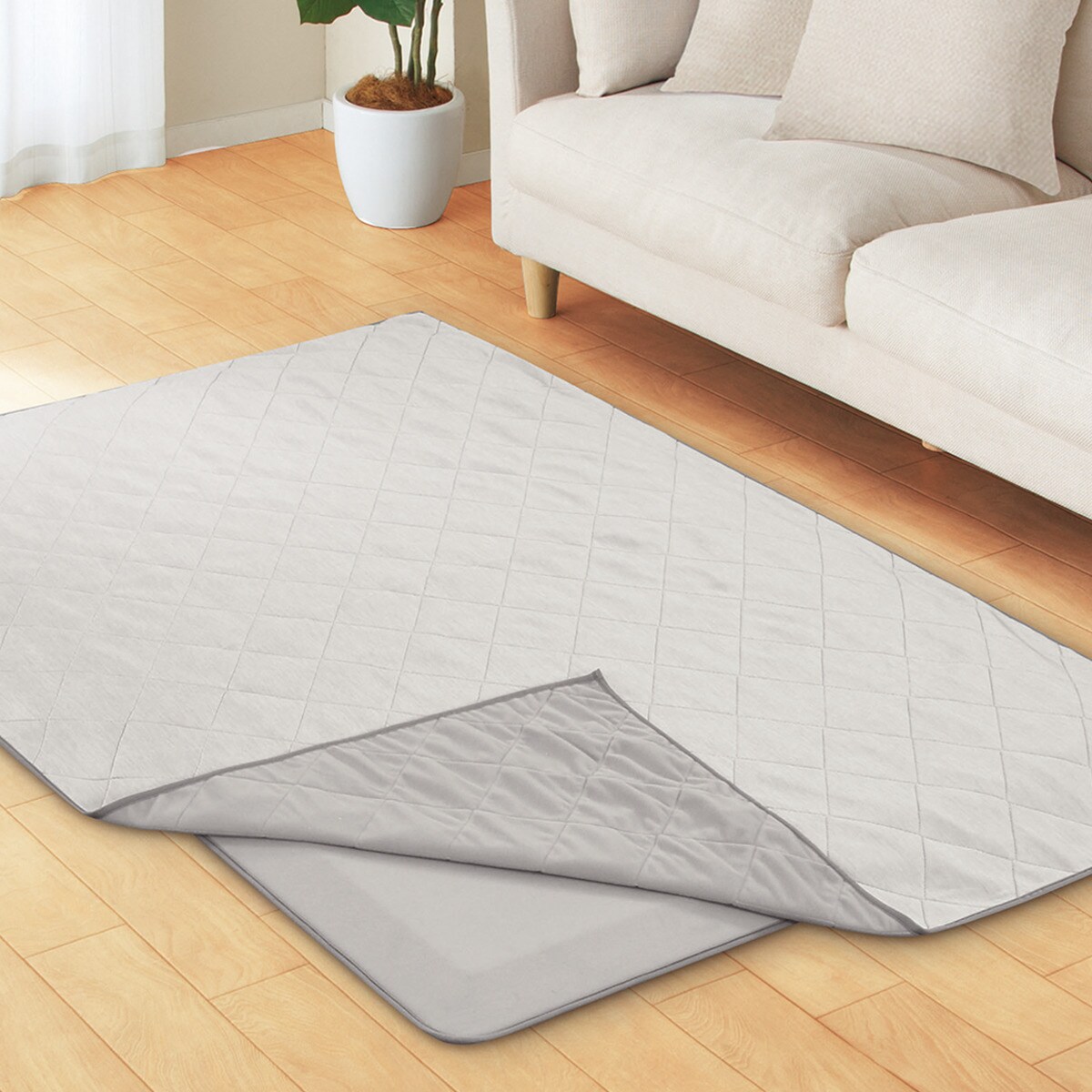 極厚30mmラグパッド+洗える接触冷感ラグ(NクールSP g PLCB GY)