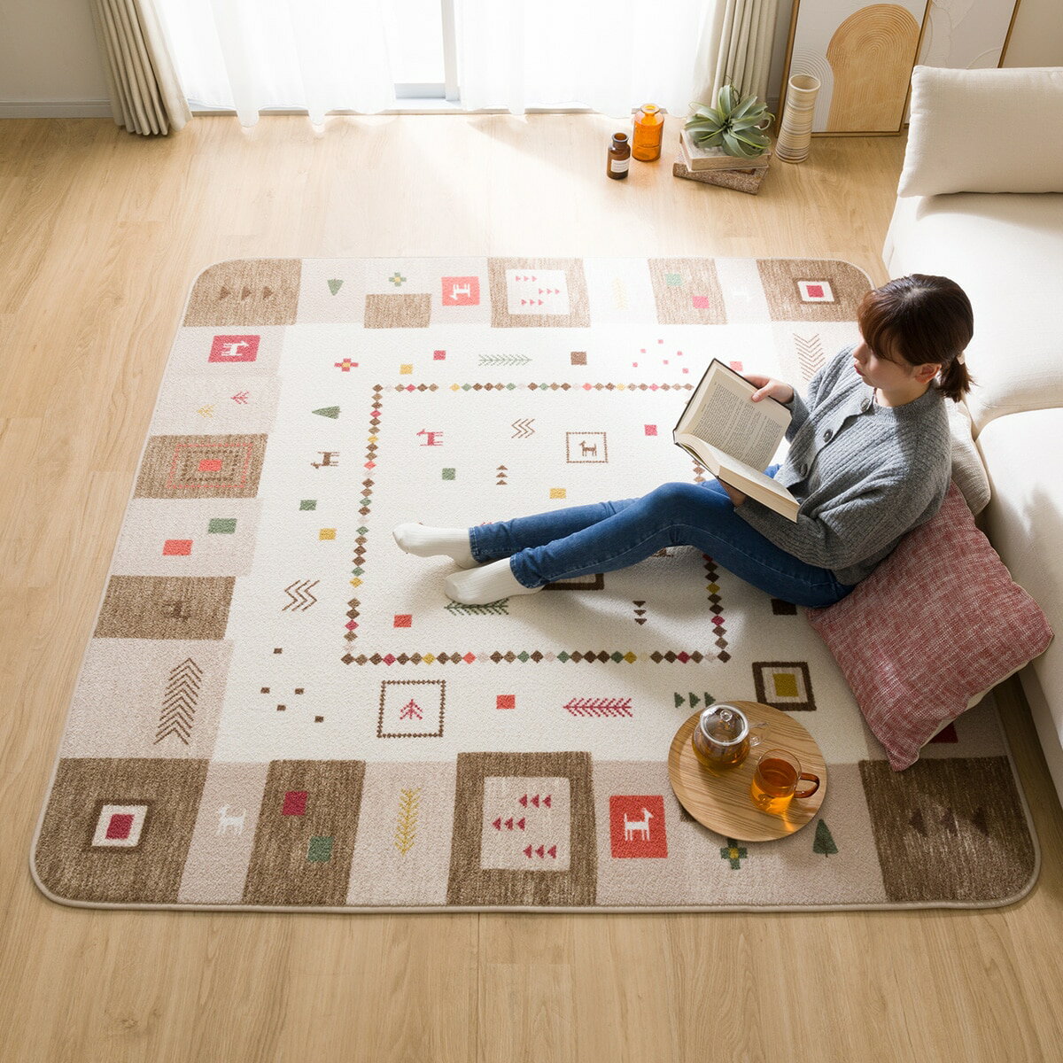 洗える 吸湿発熱+蓄熱+保湿 + 抗菌防臭加工+防ダニ加工ラグ(Nウォーム 95X185GB MX51)