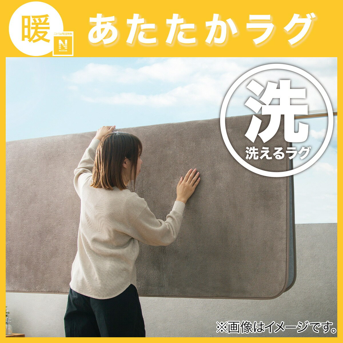 洗える 吸湿発熱+蓄熱+保湿 + 抗菌防臭加工+防ダニ加工ラグ(Nウォーム GB MX51)