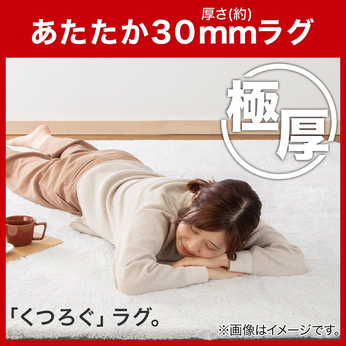 極厚30mmウレタン入り 吸湿発熱+蓄熱+保湿+防音+防汚加工+防ダニ加工ラグ(NウォームWSP PL IVMX58)