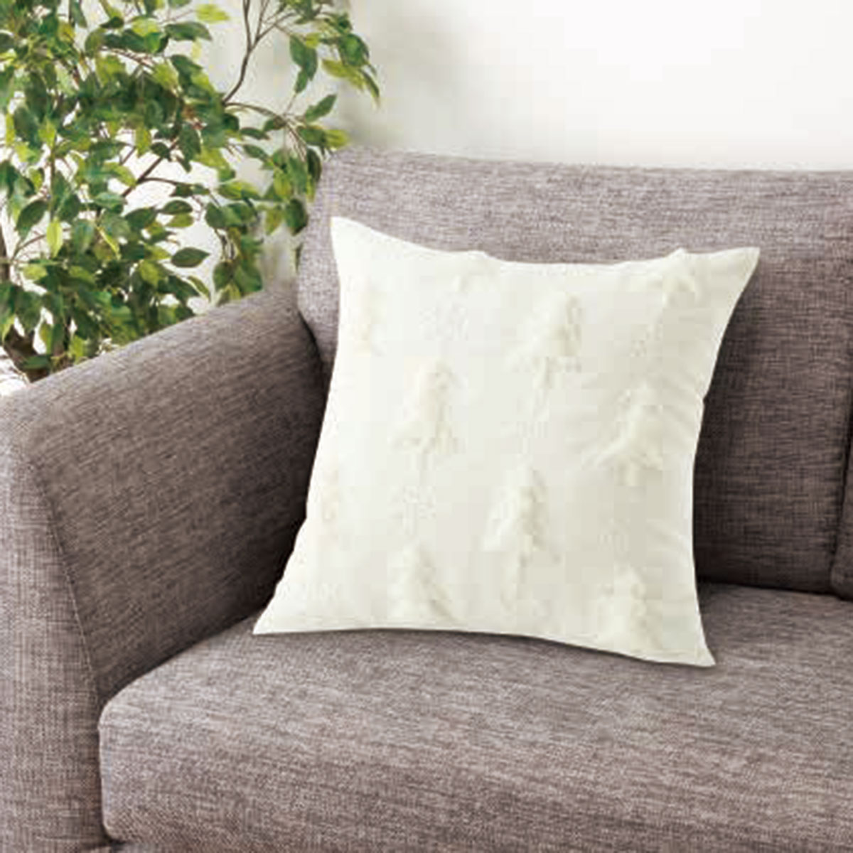 クッションカバー(ツリー アイボリー cSChq10)　  デコホーム