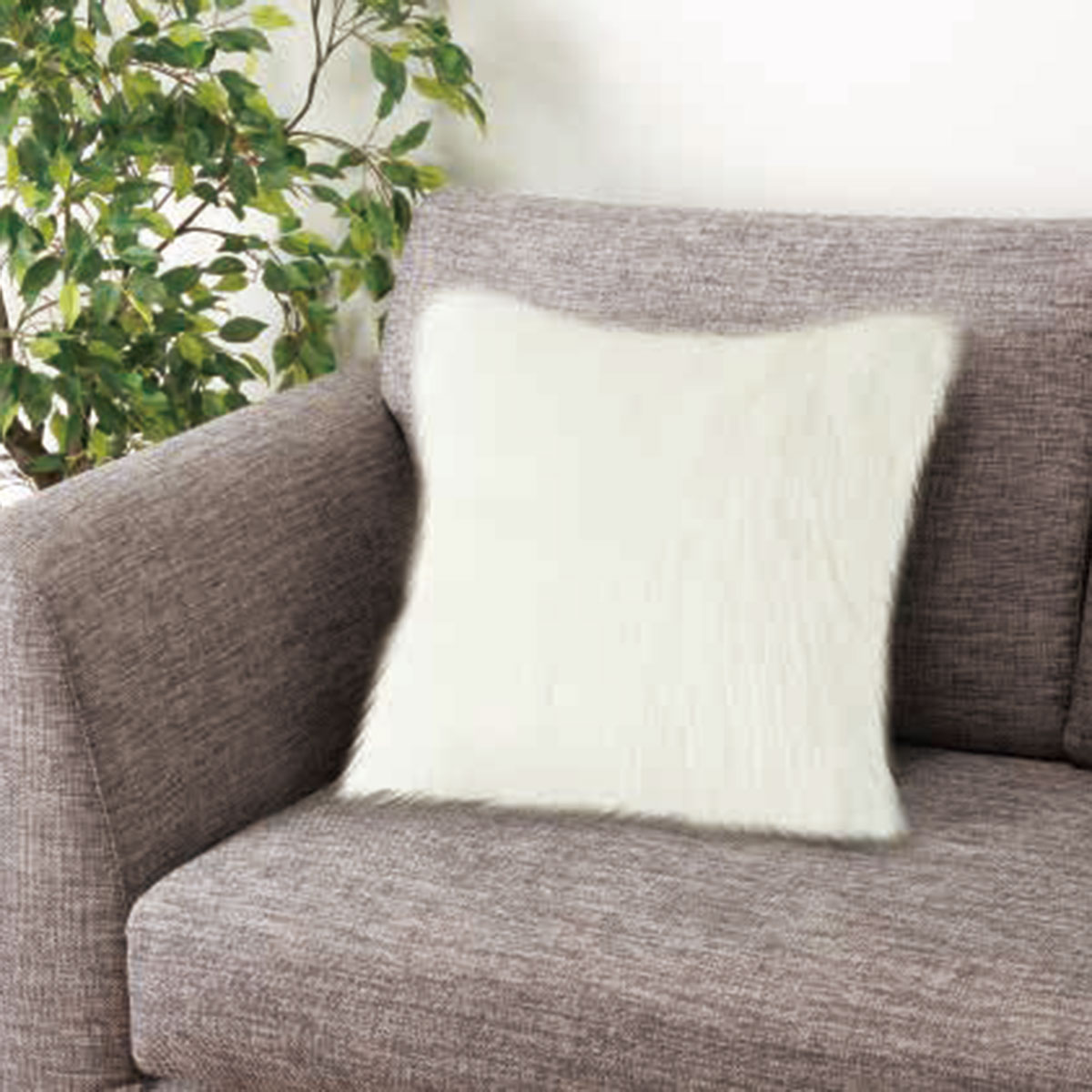 クッションカバー(ロングファーアイボリーcSCq7)　  デコホーム