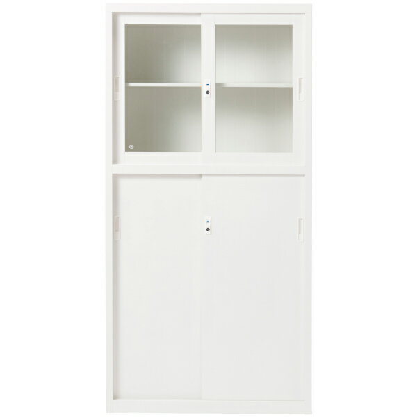 [幅90cm]スチール書庫 上ガラス引戸・下引戸タイプ(TSNS2-02N 引戸)  【配送員設置】 【3年保証】