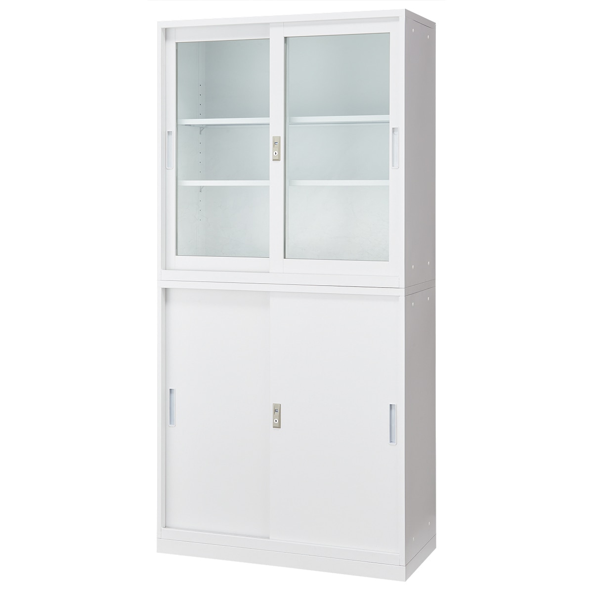 スチール書庫(上ガラス・下引違い ベース付き NT-88)　 【配送員設置商品】