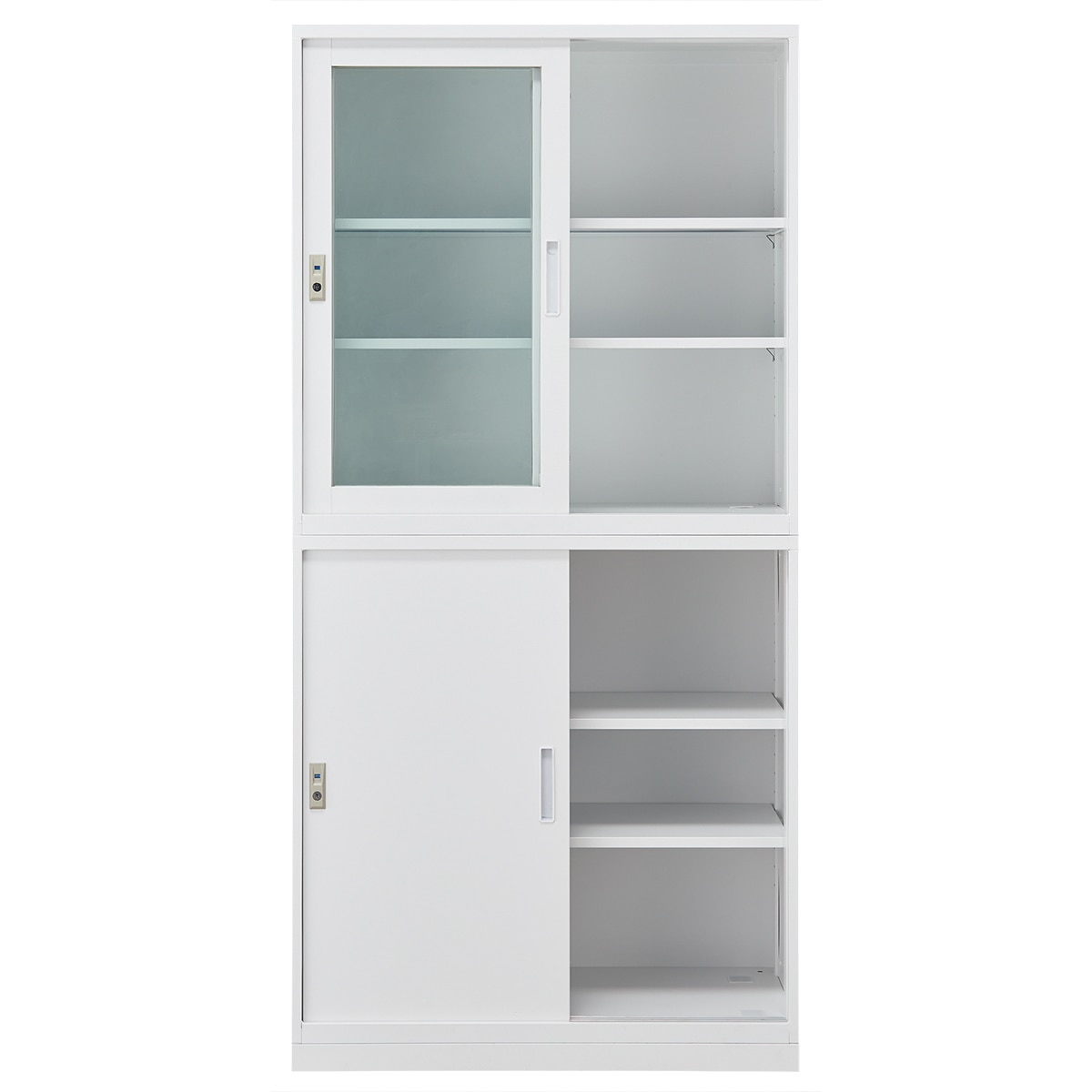 スチール書庫(上ガラス・下引違い ベース付き NT-88)　 【配送員設置商品】