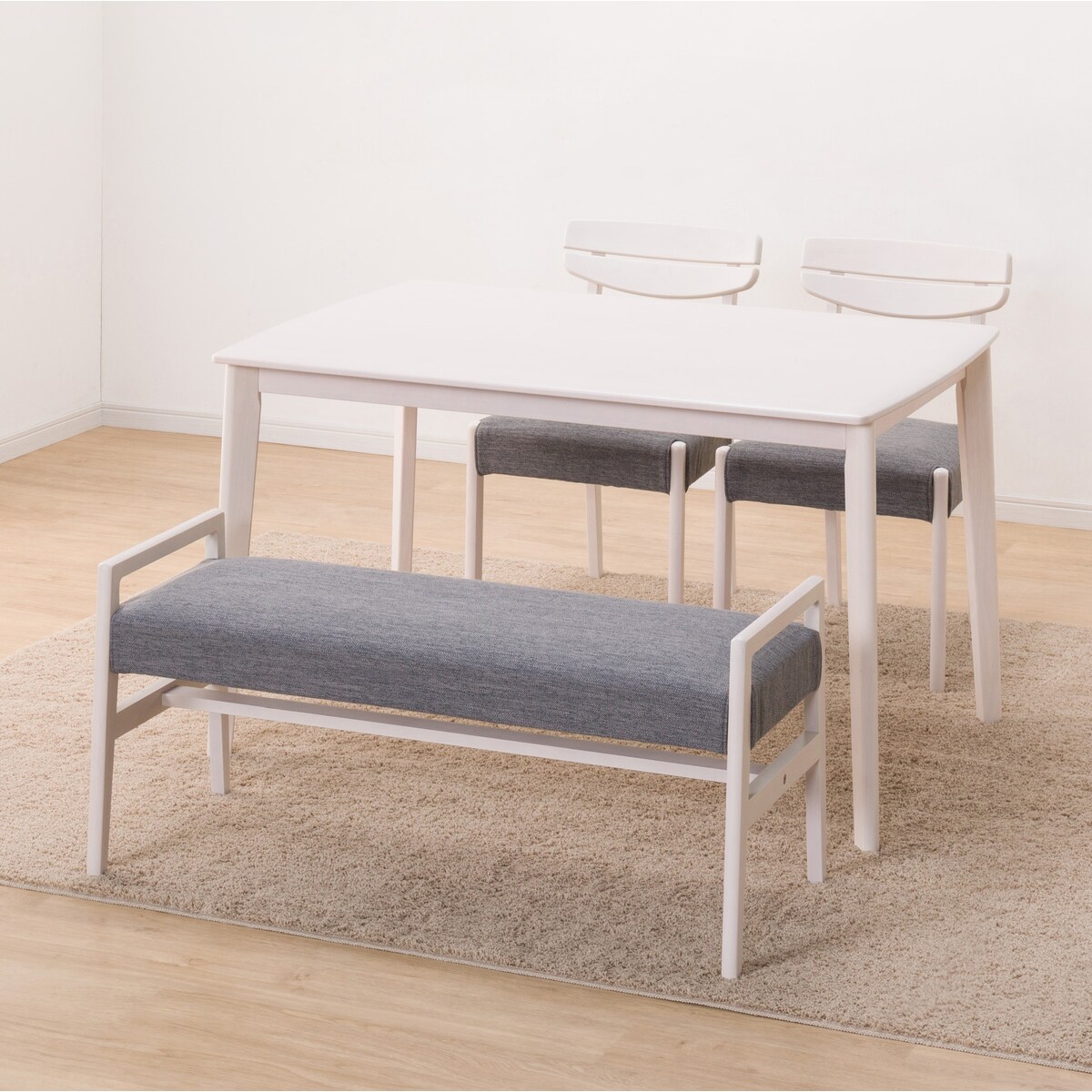 ダイニングテーブル4点セット (DTアルナスDF120WW/ダイニングチェアアルナス/ベンチアルナスGY)  【配送員設置商品】 【5年保証】