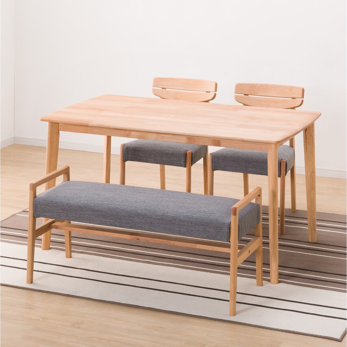 ダイニングテーブル4点セット (DTアルナスDF135LBR/ダイニングチェアアルナス/ベンチアルナスGY)  【配送員設置商品】 【5年保証】