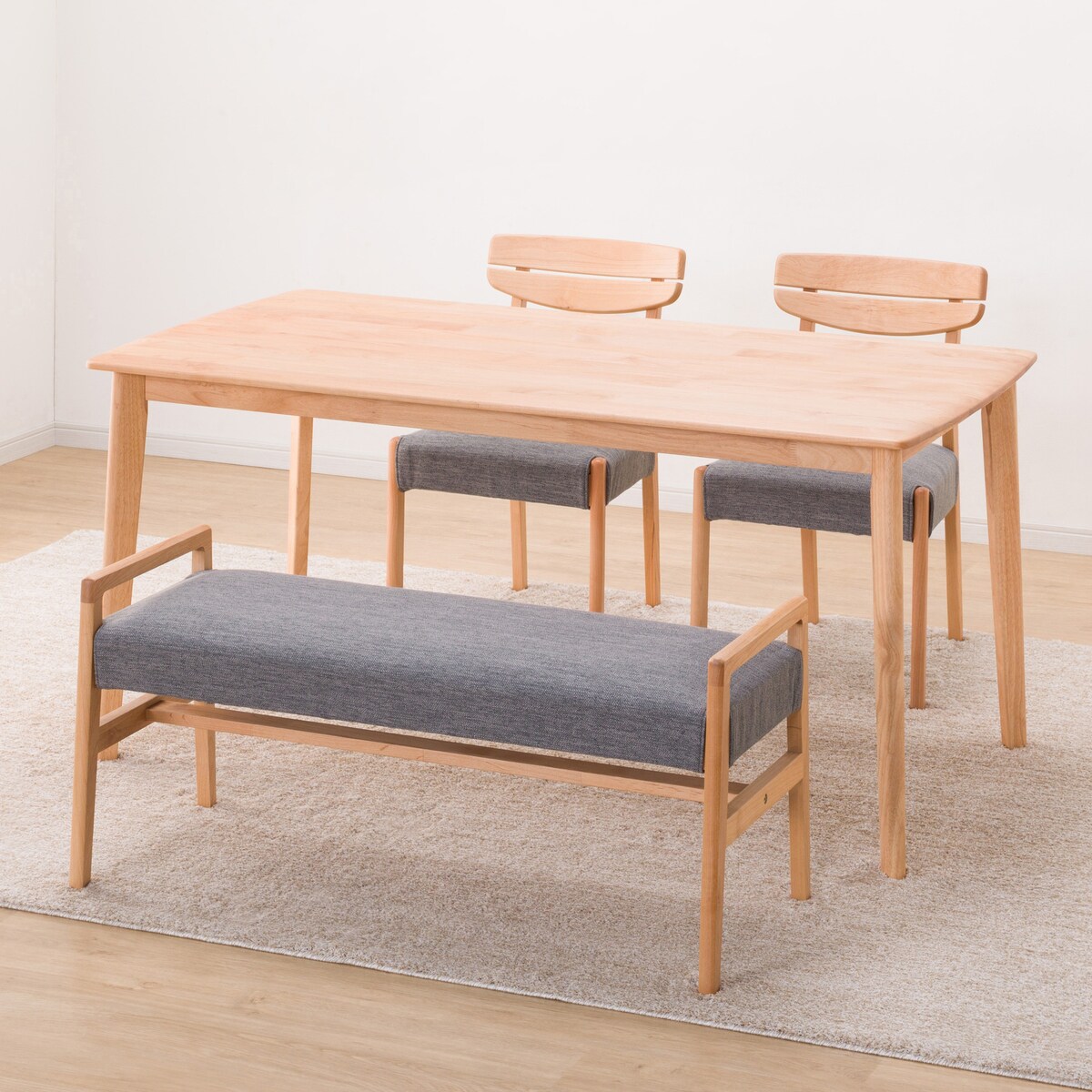 ダイニングテーブル4点セット (DTアルナスDF150LBR/ダイニングチェアアルナス/ベンチアルナスGY)  【配送員設置商品】 【5年保証】