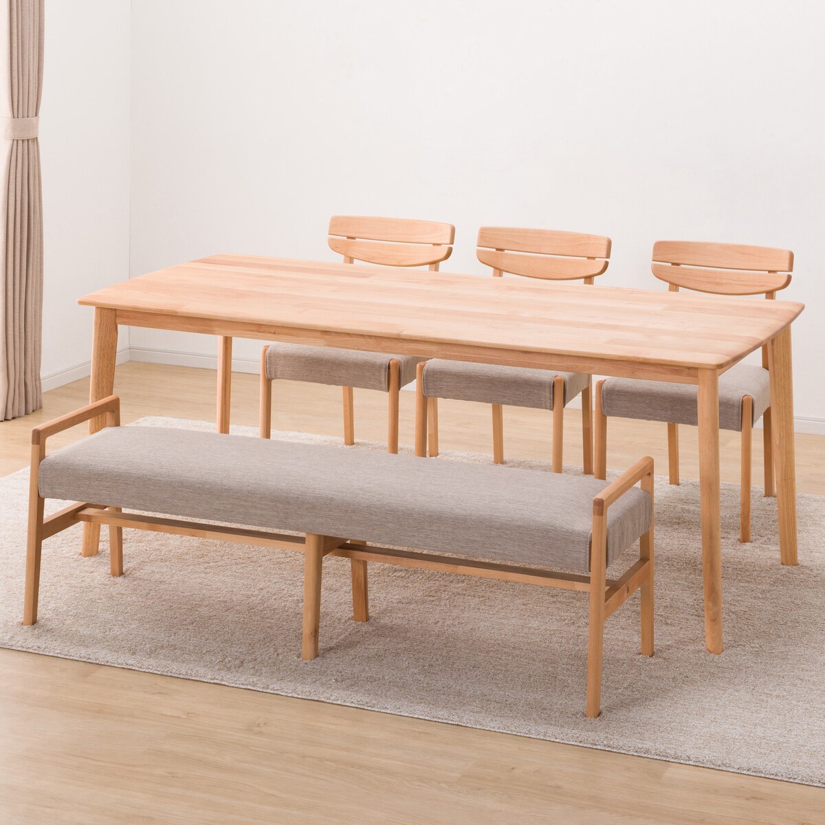 ダイニングテーブル5点セット (DTアルナスDF180LBR/ダイニングチェアアルナス/ベンチアルナスBE)  【配送員設置商品】 【5年保証】