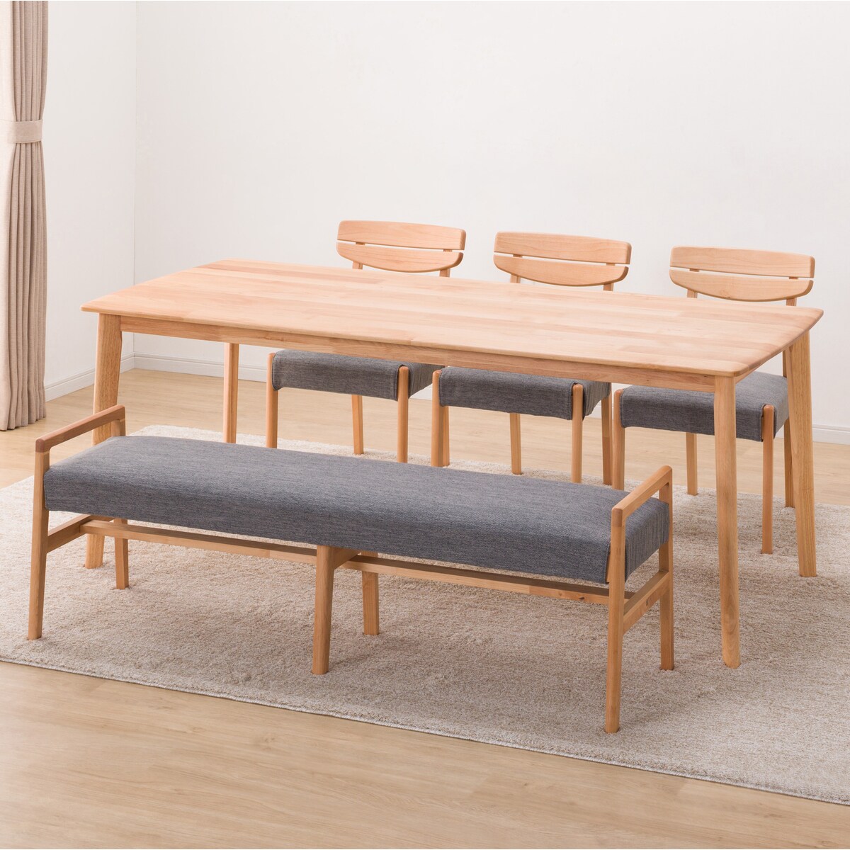 ダイニングテーブル5点セット (DTアルナスDF180LBR/ダイニングチェアアルナス/ベンチアルナスGY)  【配送員設置商品】 【5年保証】