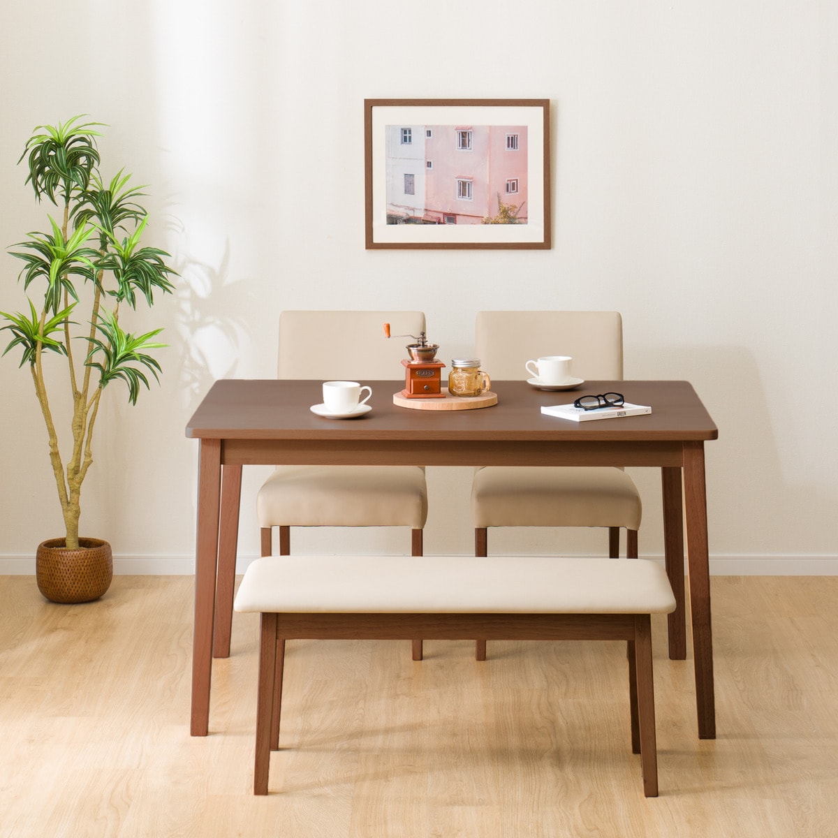 ダイニングテーブル4点セット (4LEG SI01 G 120/SI01B/ベンチSI01 MBR)  【配送員設置商品】 【5年保証】