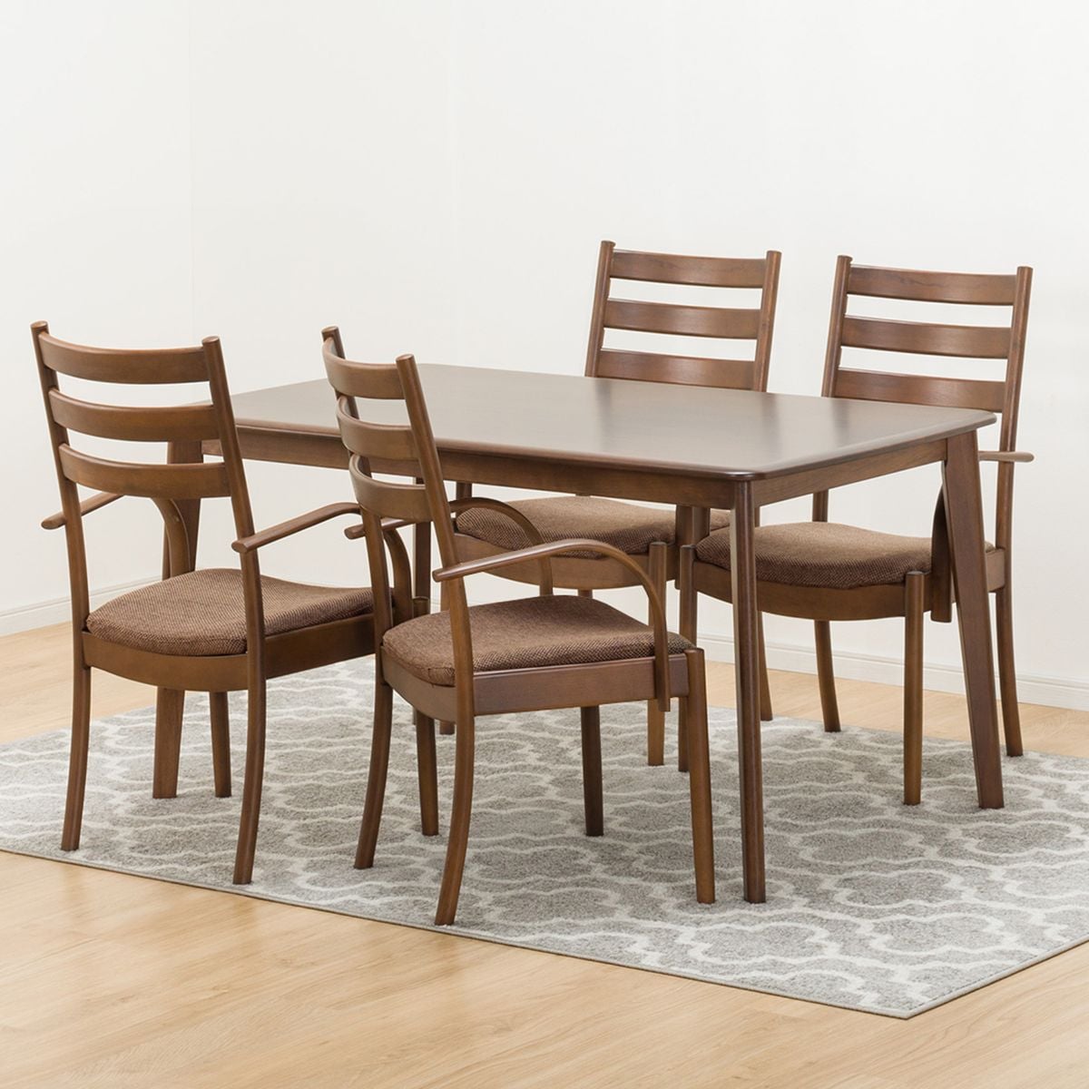 [幅135cm] ダイニングテーブル5点セット(NコレクションT-01 135MBR/C-07肘付き゛MBR DRD-MO)  【配送員設置】 【5年保証】