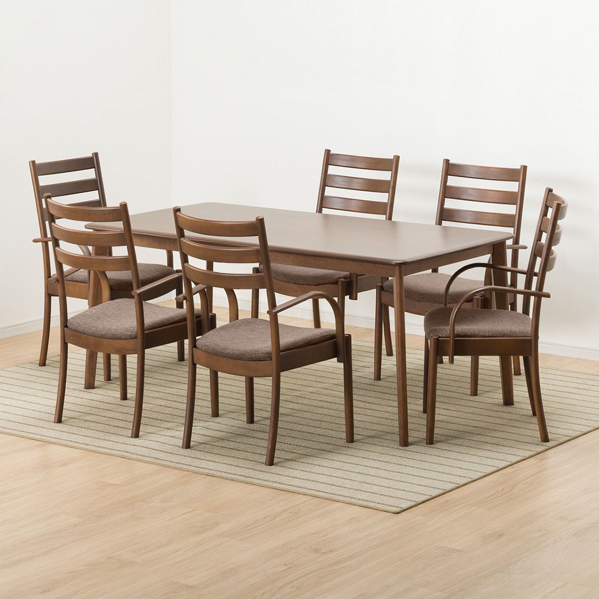 [幅165cm] ダイニングテーブル7点セット(NコレクションT-01 165MBR/C-07肘付きMBR DRD-MO)  【配送員設置】 【5年保証】