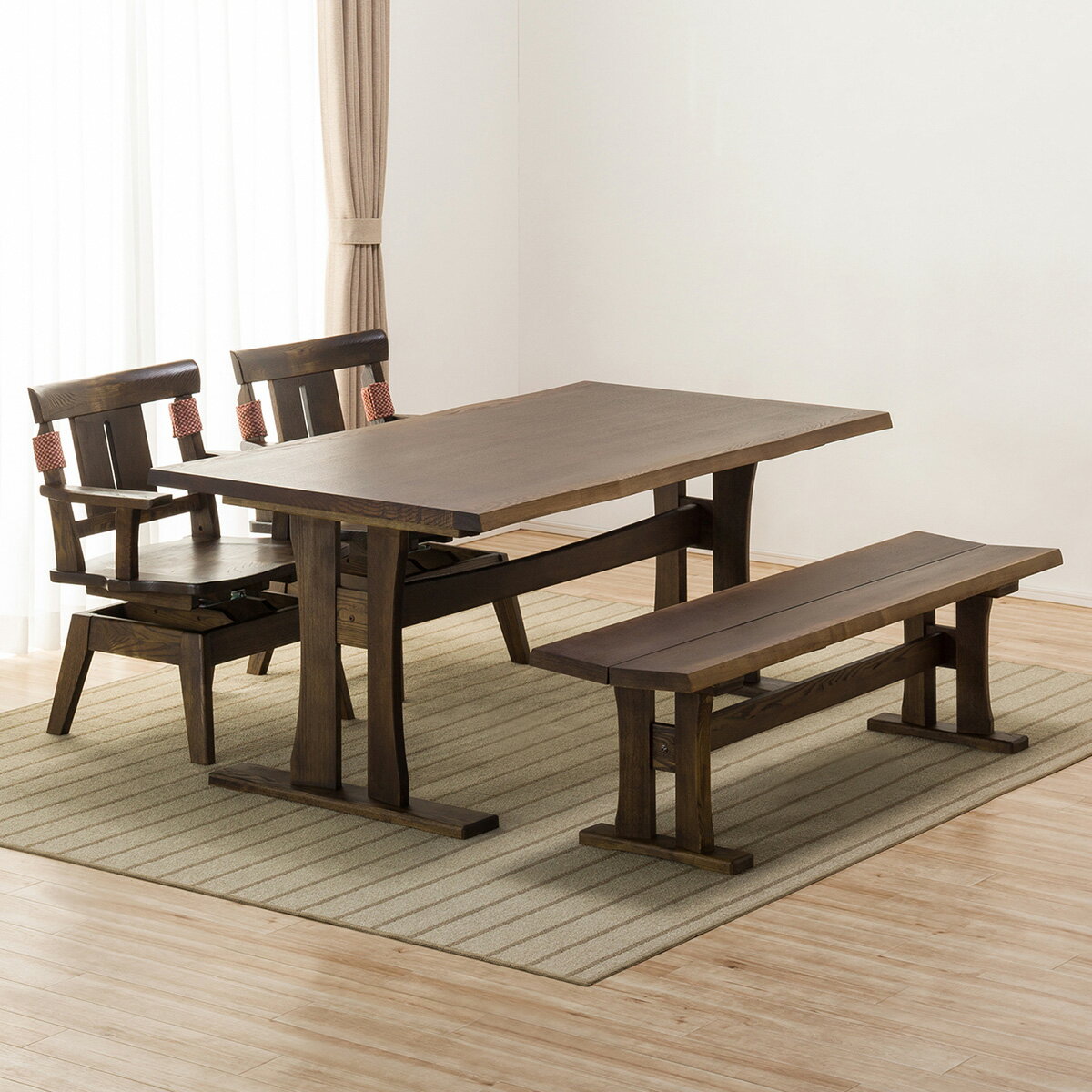 [幅160cm] ダイニングテーブルセット (DTヤマト4/DCヤマト2両肘回転板座/ベンチ)  【配送員設置商品】 【5年保証】