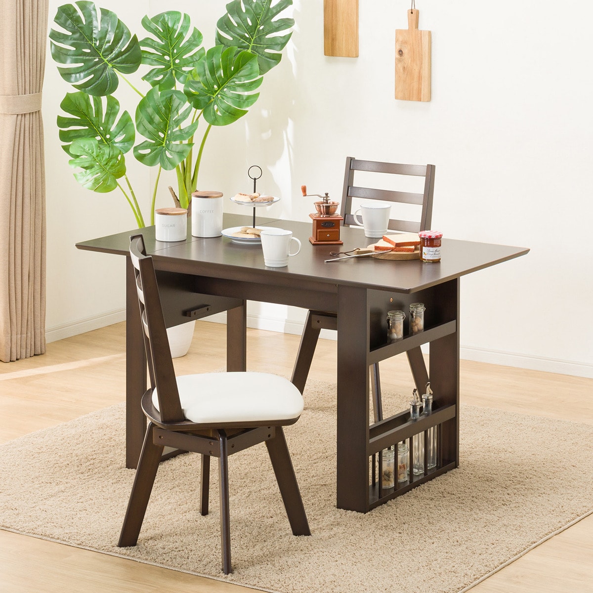 伸長式ダイニングテーブル3点セット (DTロピア2DBR/DCロピア2)  【配送員設置商品】 【5年保証】