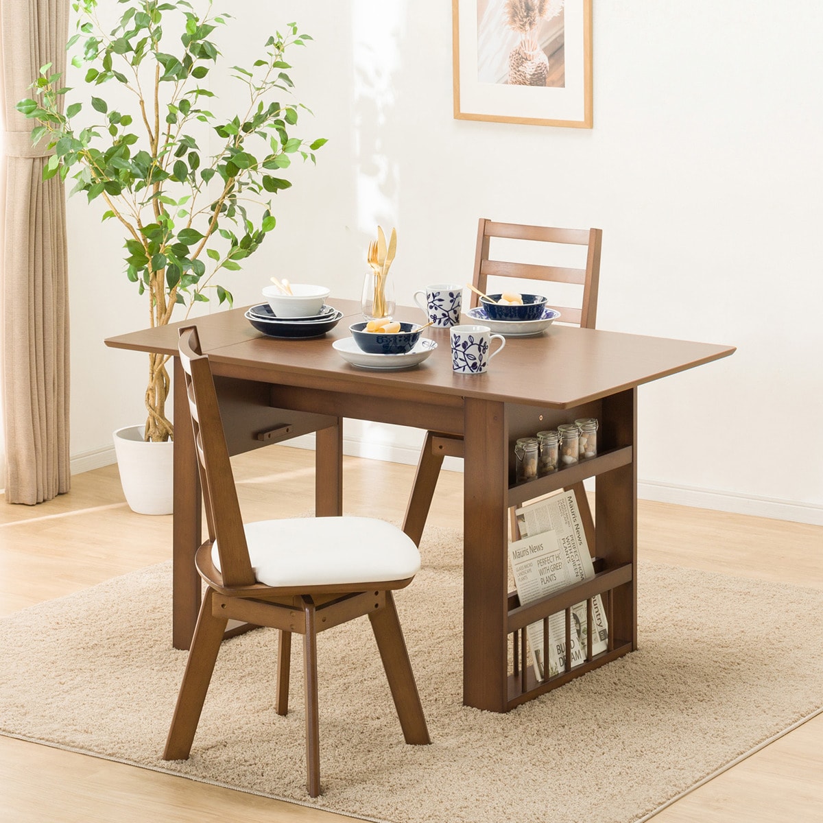 伸長式ダイニングテーブル3点セット (DTロピア2MBR/DCロピア2)  【配送員設置商品】 【5年保証】