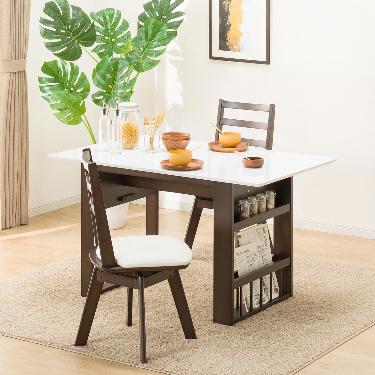 伸長式ダイニングテーブル3点セット (DTロピア2WH DBR/DCロピア2)  【配送員設置商品】 【5年保証】