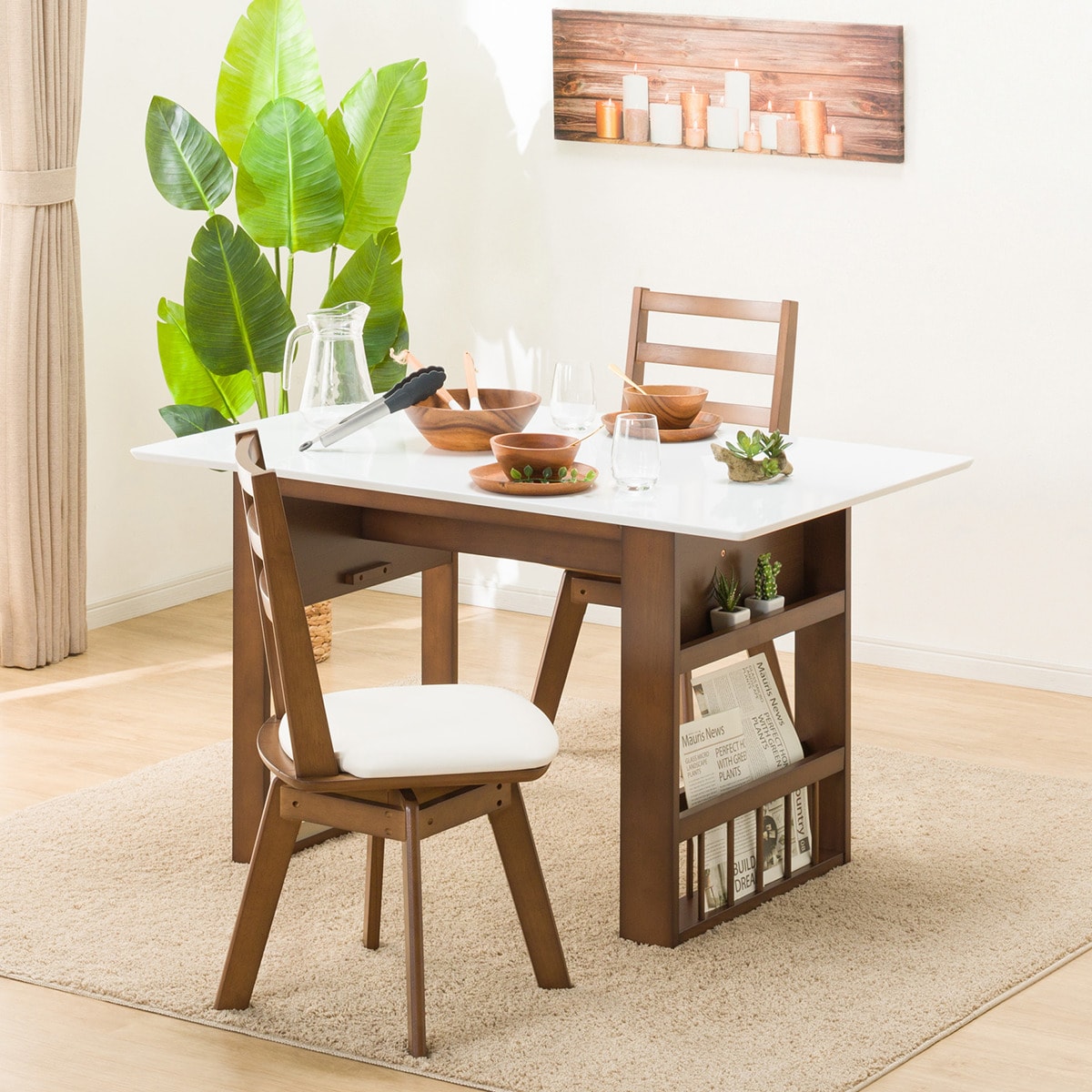 伸長式ダイニングテーブル3点セット (DTロピア2WH MBR/DCロピア2)  【配送員設置商品】 【5年保証】