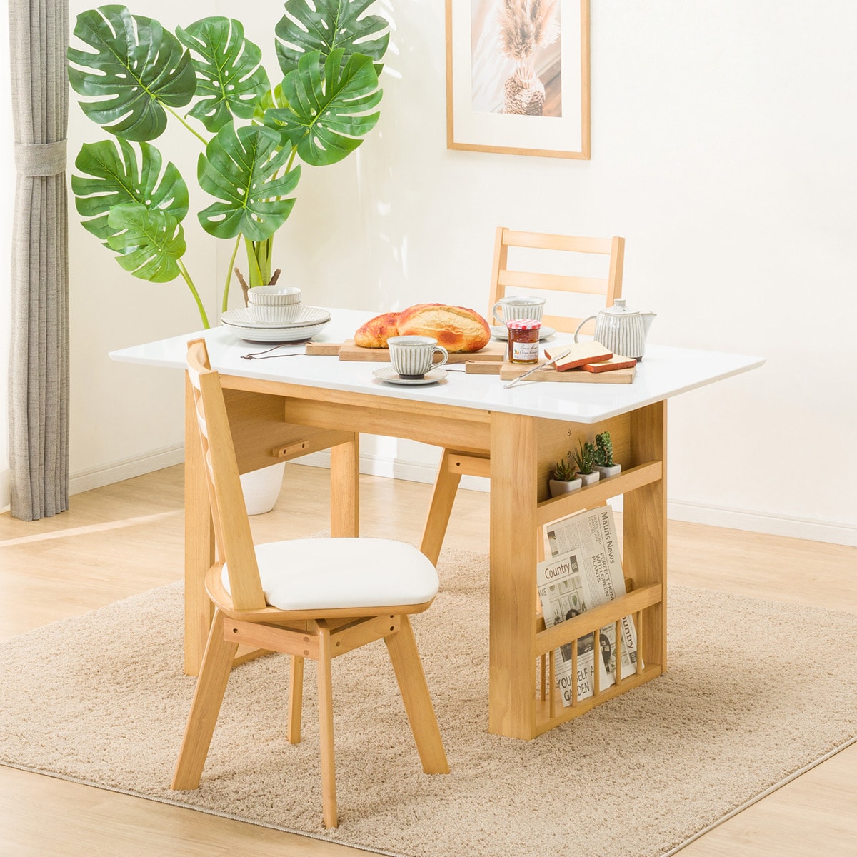 伸長式ダイニングテーブル3点セット (DTロピア2WH LBR/DCロピア2)  【配送員設置商品】 【5年保証】