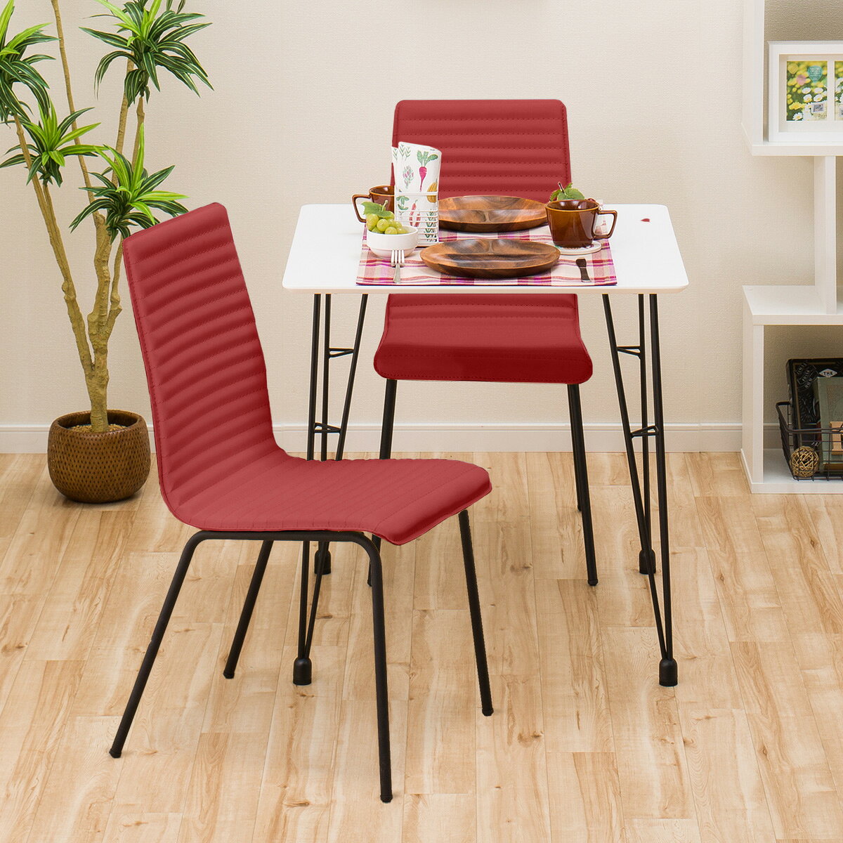 [幅70cm] ダイニングテーブルセット(DTNクーボ70WH/DCNクーボPVCRE)   【5年保証】