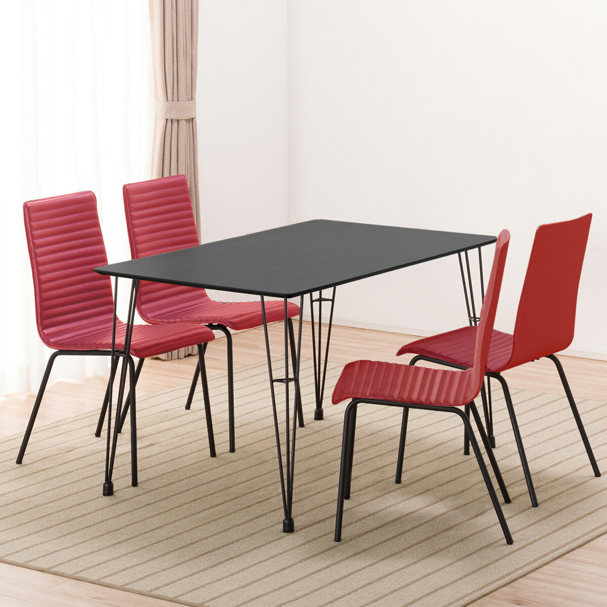 【エントリーでP5倍】 [幅120cm] ダイニングテーブルセット(DTNクーボ120BK/DCNクーボPVCRE)   【5年保証】