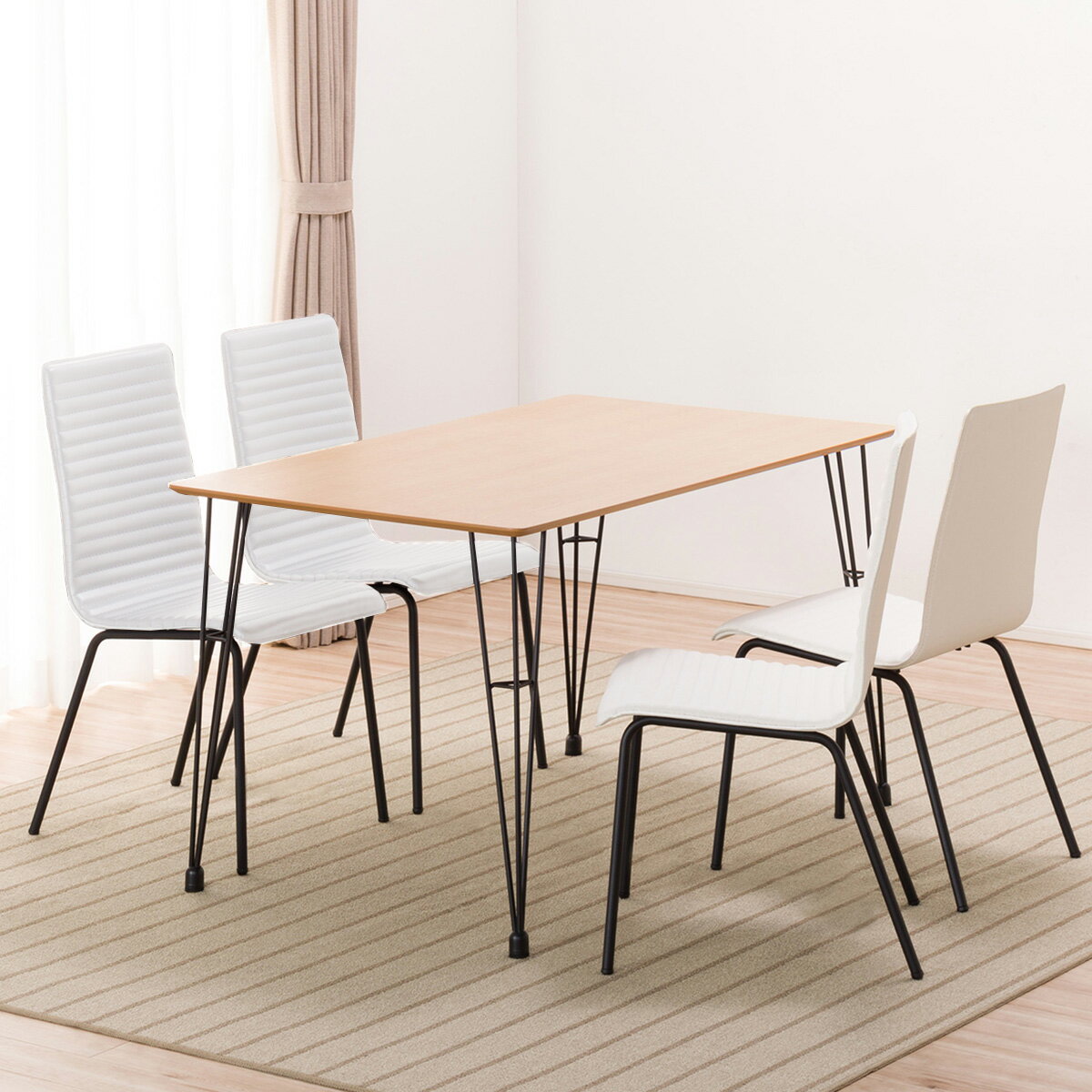 [幅120cm] ダイニングテーブルセット(DTNクーボ120LBR/DCNクーボPVCWH)   【5年保証】