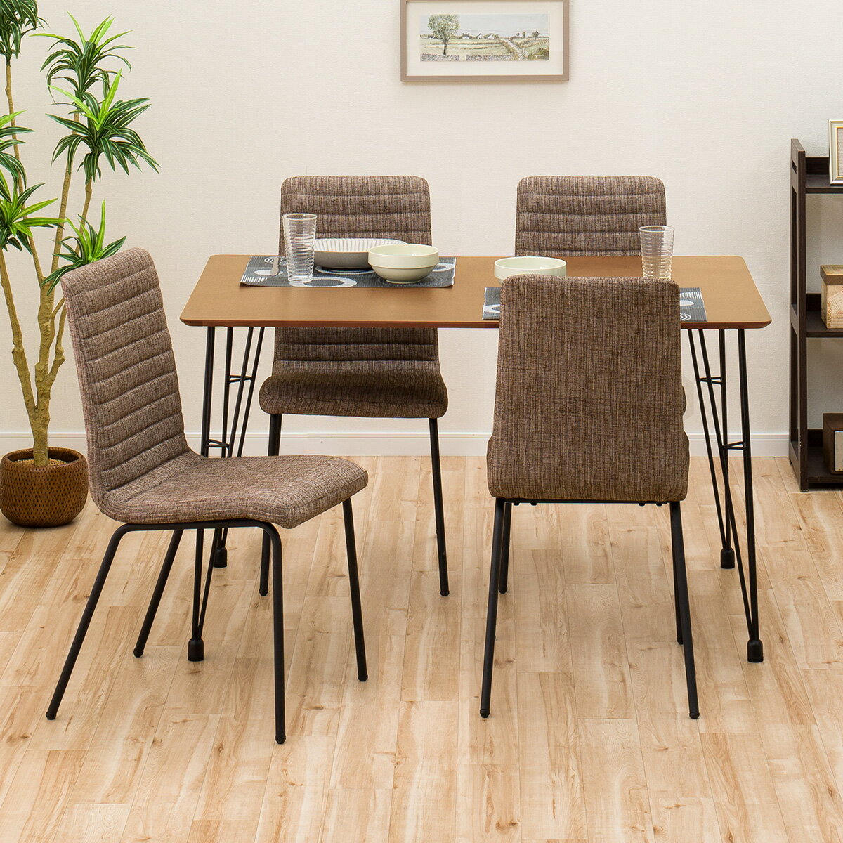 [幅120cm] ダイニングテーブルセット(DTNクーボ120LBR/DCNクーボ布BR)   【5年保証】