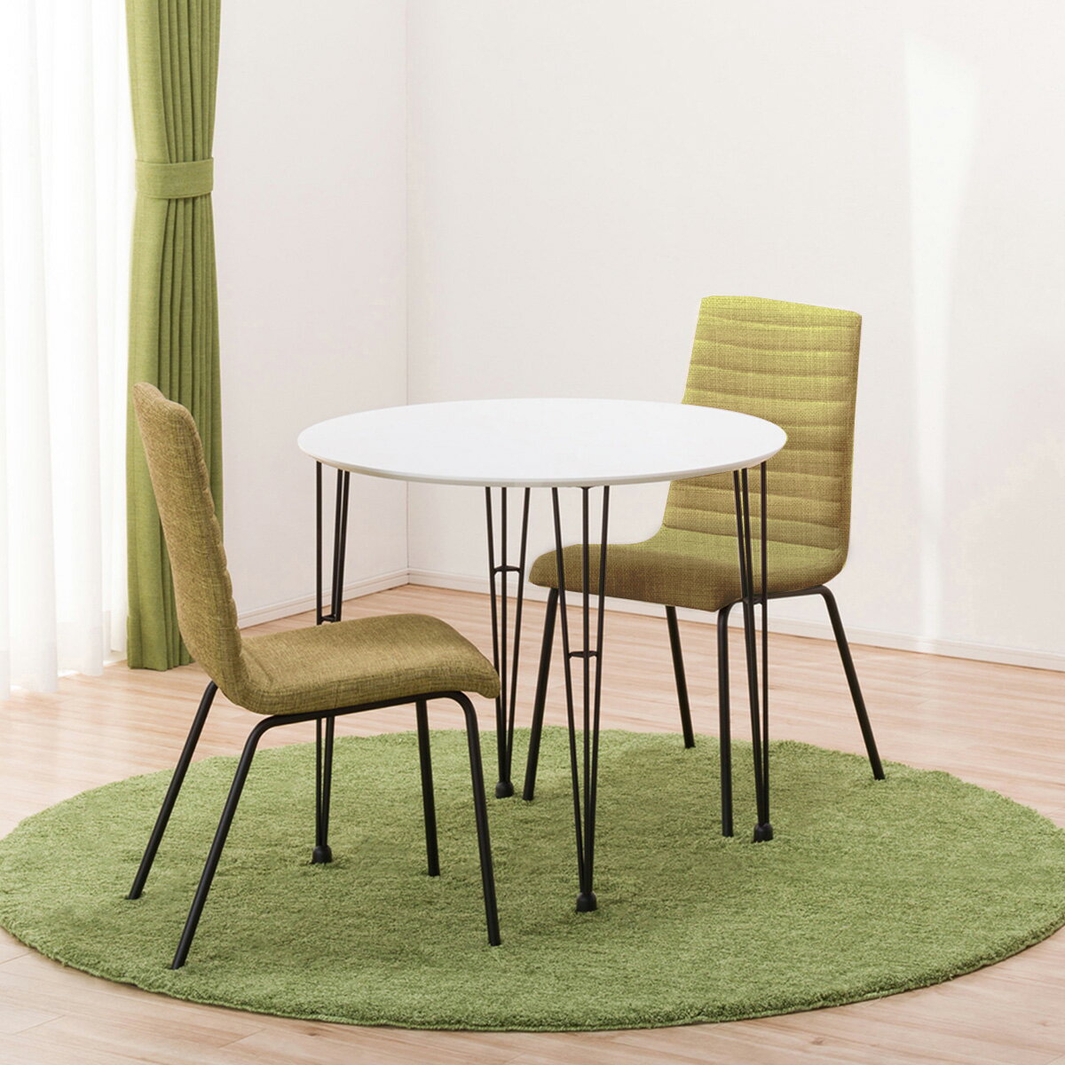 [幅80cm] ダイニングテーブルセット(DTNクーボ80円形WH/DCNクーボ布GR)   【5年保証】