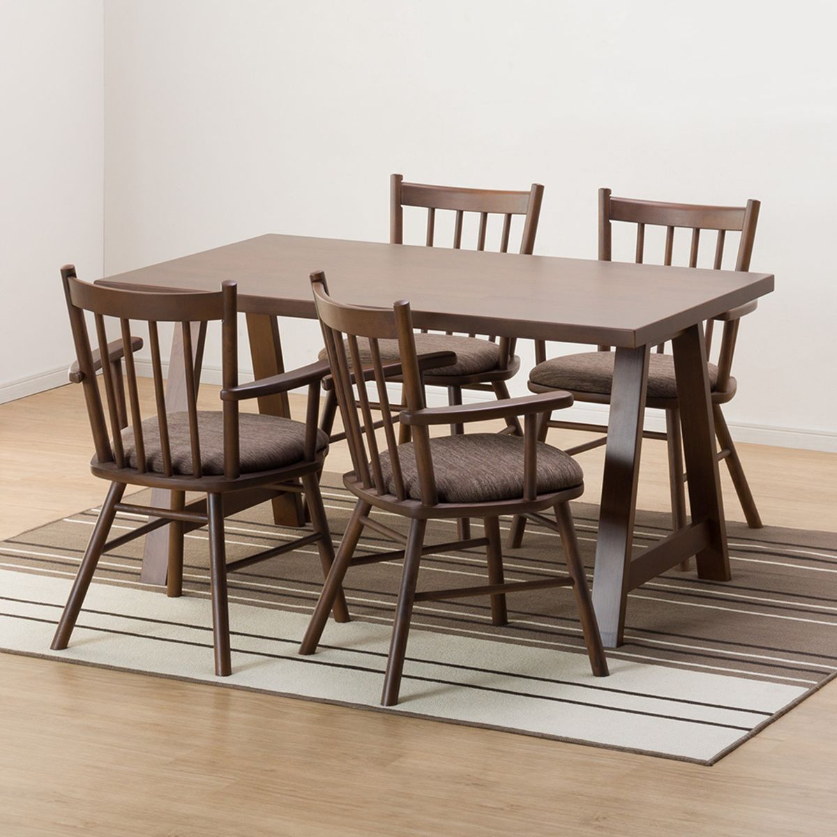 [幅135cm] ダイニングテーブル5点セット(NコレクションT-06A 135MBR/C-41肘付き MBR/DMO)  【配送員設置】 【5年保証】