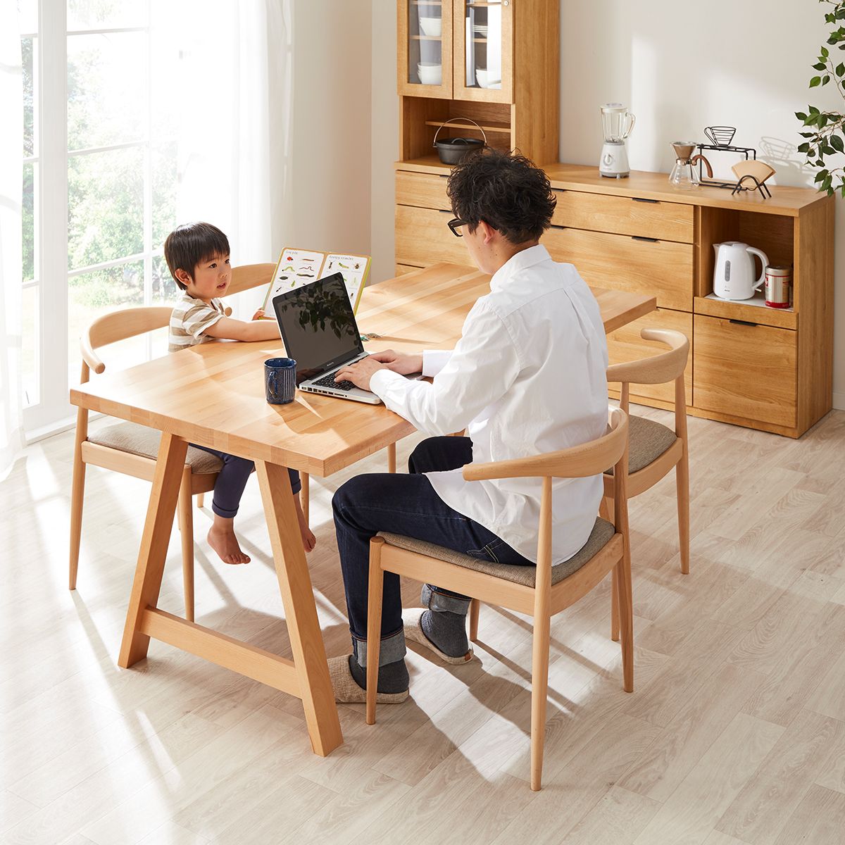 [幅150cm] ダイニングテーブル4点セット(NコレクションT-06A 150NA/C-41肘付き NA DR-BE/B-34 NA)  【配送員設置】 【5年保証】 【期間限定価格：11/17〜12/31まで】