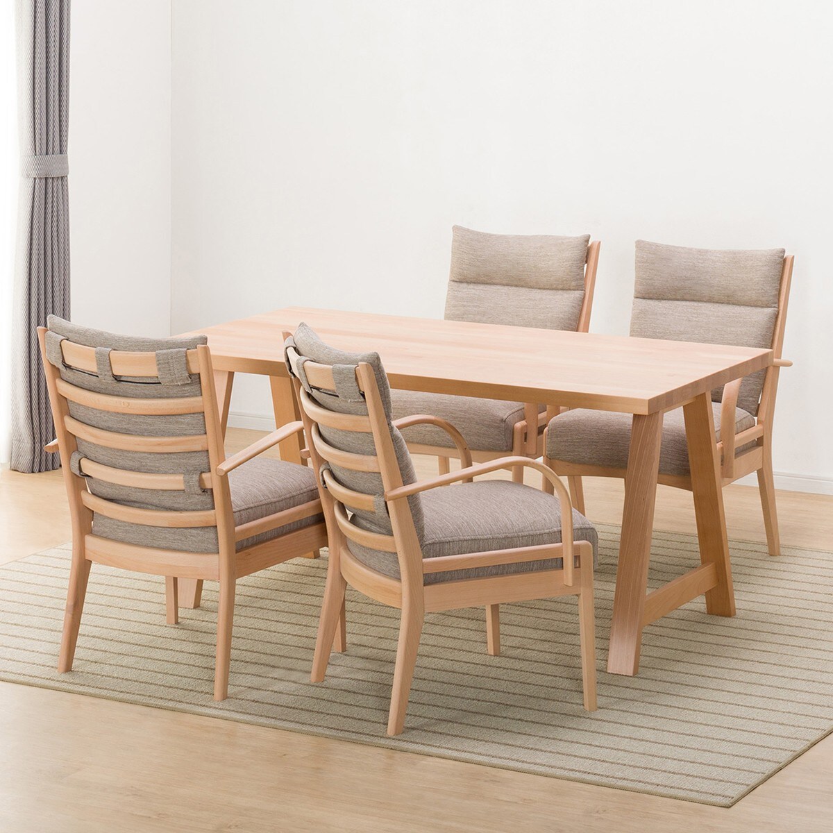 [幅150cm] ダイニングテーブル5点セット(NコレクションT-06A 150NA/C-27M肘付きNA DR-BE)  【配送員設置】 【5年保証】 【期間限定価格：11/17〜12/31まで】