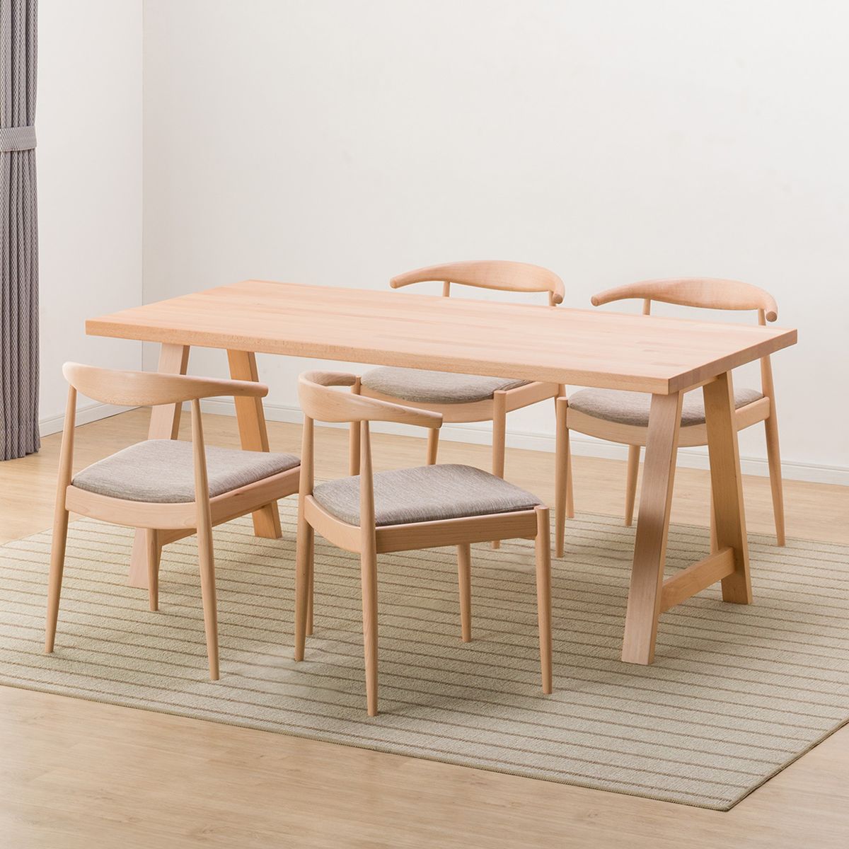 【期間限定値下げ 11/19〜1/11】 [幅165cm] ダイニングテーブル5点セット(NコレクションT-06A 165NA/C-01B NA DR-BE)  【配送員設置】 【5年保証】