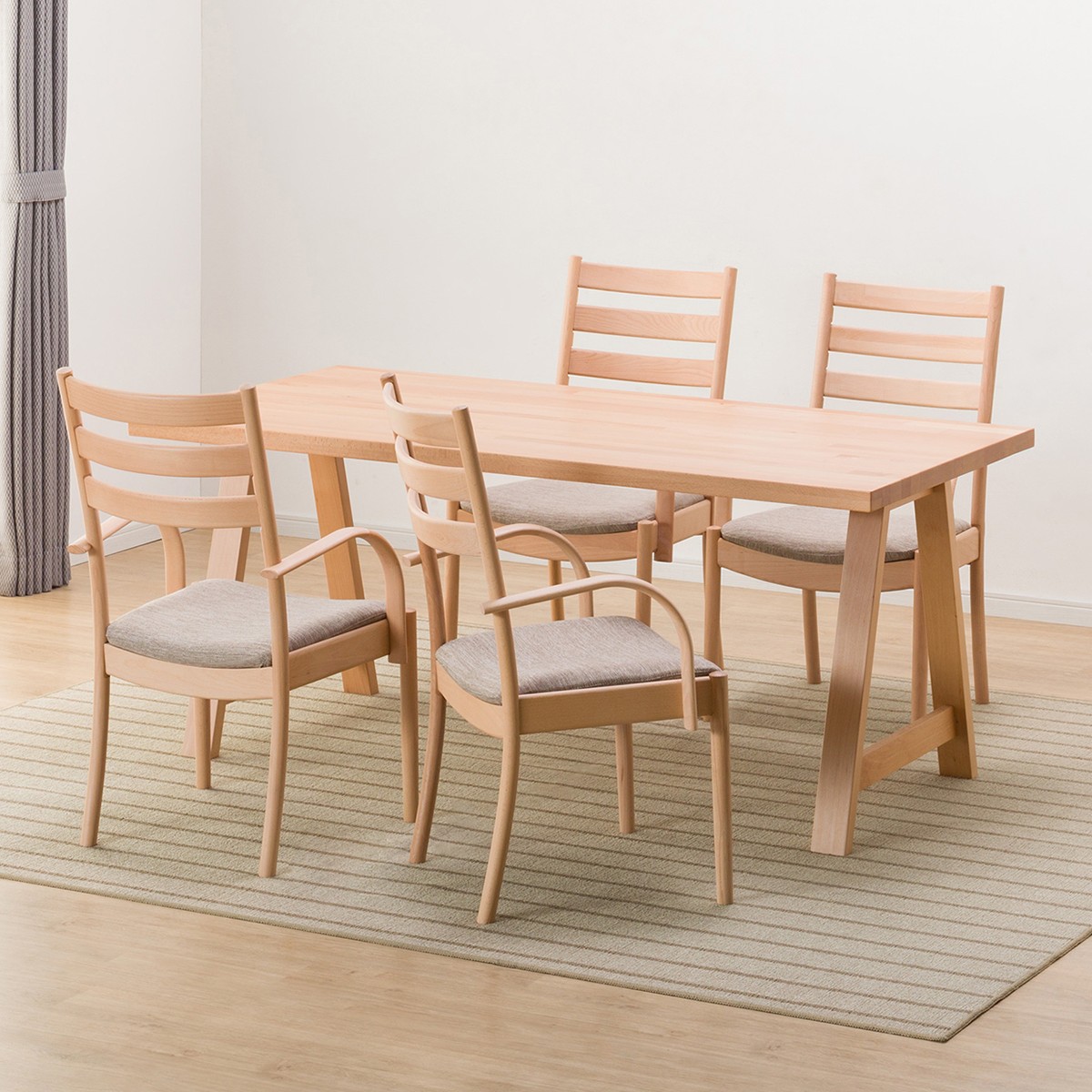 ダイニングテーブル5点セット(NコレクションT-06A 165NA/C-07肘付きNA DR-BE)  【配送員設置】 【5年保証】