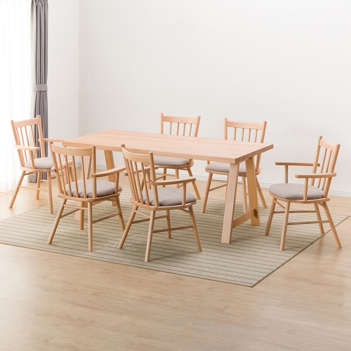 [幅165cm] ダイニングテーブル7点セット(NコレクションT-06A 165NA/C-41肘付き NA DR-BE)  【配送員設置】 【5年保証】 【期間限定価格：11/17〜12/31まで】