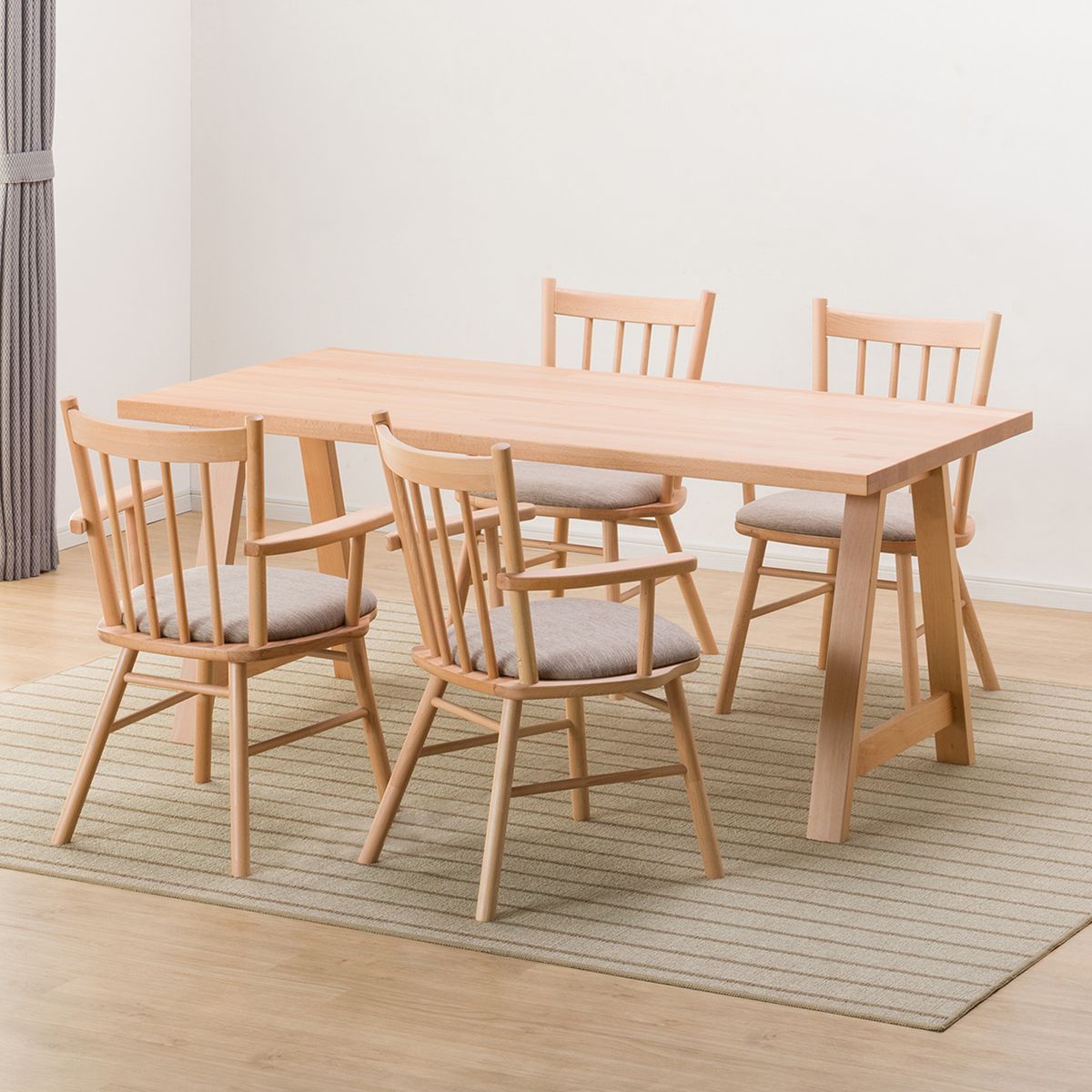 [幅165cm] ダイニングテーブル5点セット(NコレクションT-06A 165NA/C-41肘付き NA DR-BE)  【配送員設置】 【5年保証】 【期間限定価格：11/17〜12/31まで】