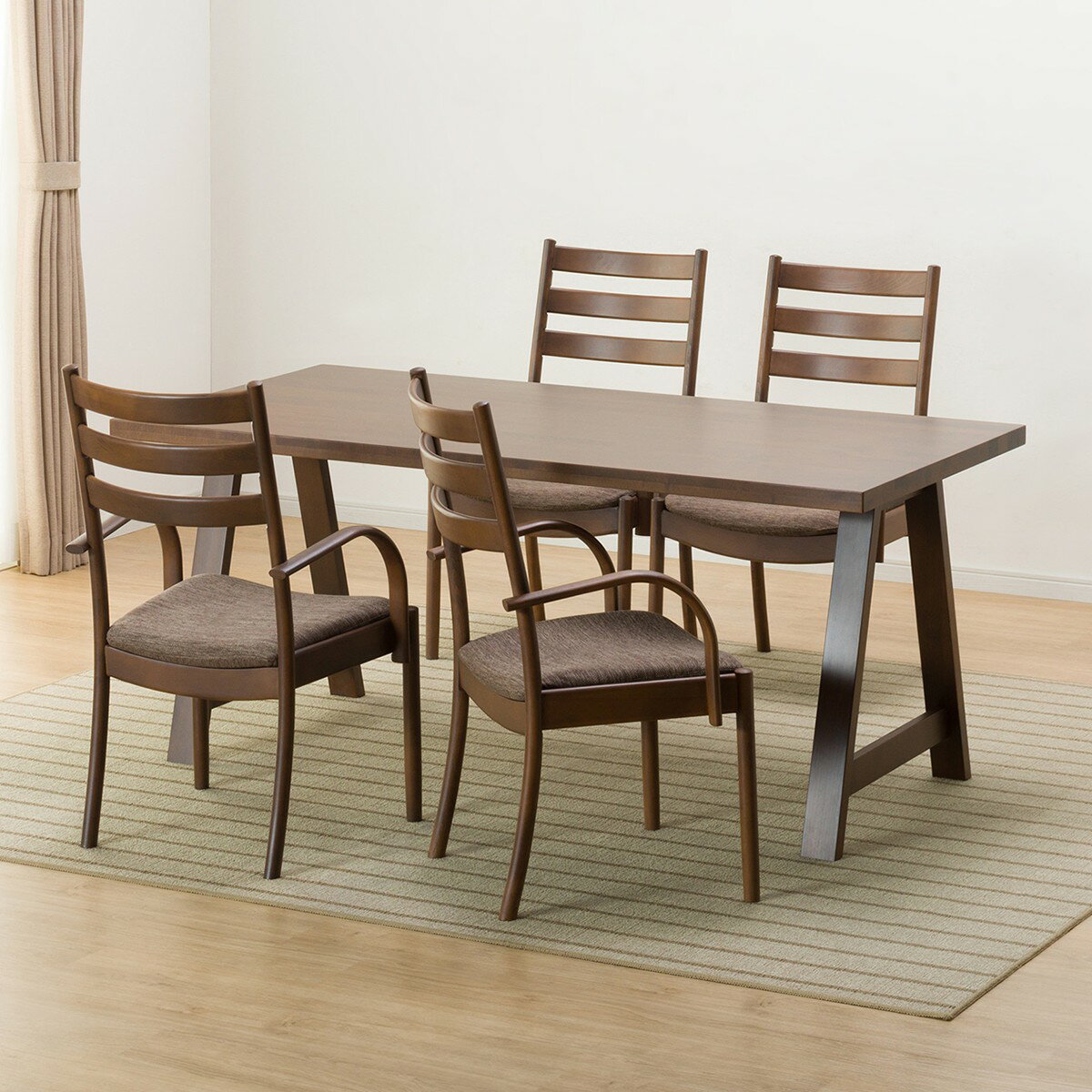 [幅165cm] ダイニングテーブル5点セット(NコレクションT-06A 165MBR/C-07肘付きMBR DRD-MO)  【配送員設置】 【5年保証】