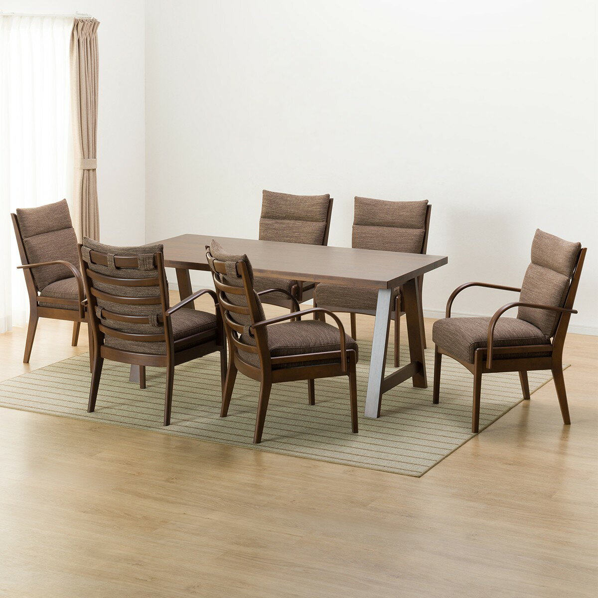 [幅165cm] ダイニングテーブル7点セット(NコレクションT-06A 165MBR/C-27M肘付きNA DR-BE)  【配送員設置】 【5年保証】