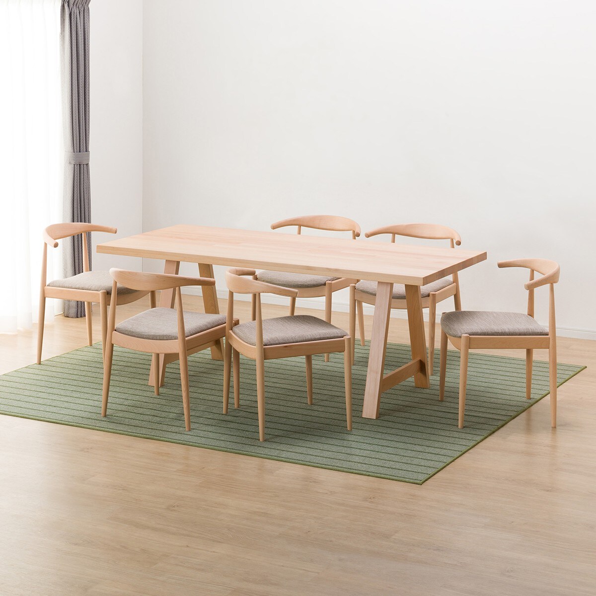 【期間限定値下げ 11/19〜1/11】 [幅180cm] ダイニングテーブル7点セット(NコレクションT-06A 180NA/C-01B NA DR-BE)  【配送員設置】 【5年保証】