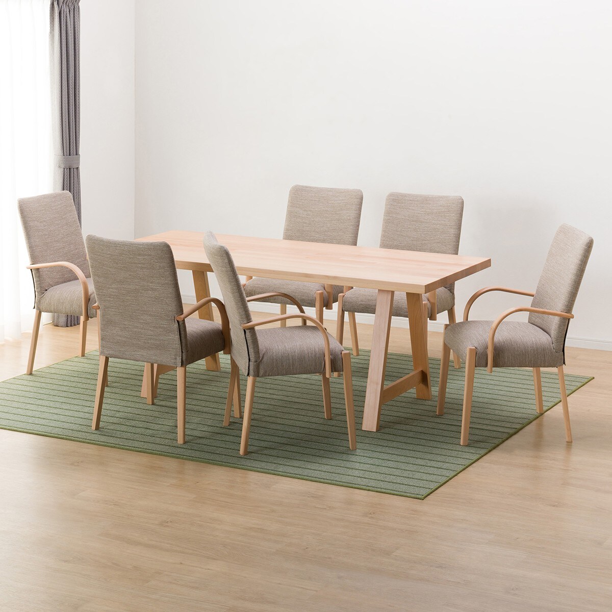 [幅180cm] ダイニングテーブル7点セット(NコレクションT-06A 180NA/C-10肘付きNA DR-BE)  【配送員設置】 【5年保証】 【期間限定価格：11/17〜12/31まで】