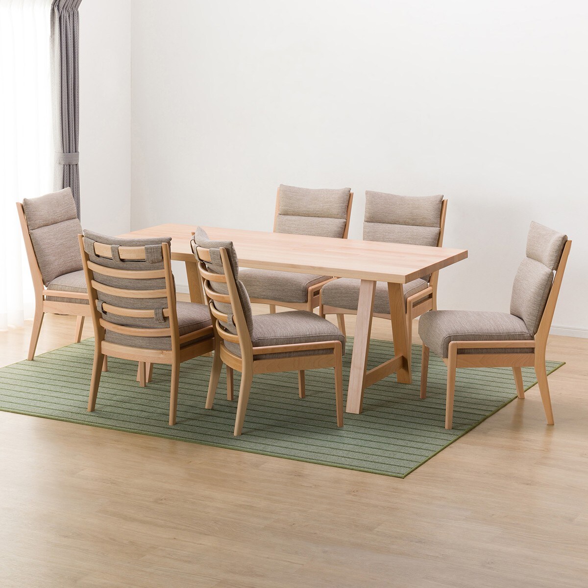 [幅180cm] ダイニングテーブル7点セット(NコレクションT-06A 180NA/C-27M NA DR-BE)  【配送員設置】 【5年保証】 【期間限定価格：11/17〜12/31まで】