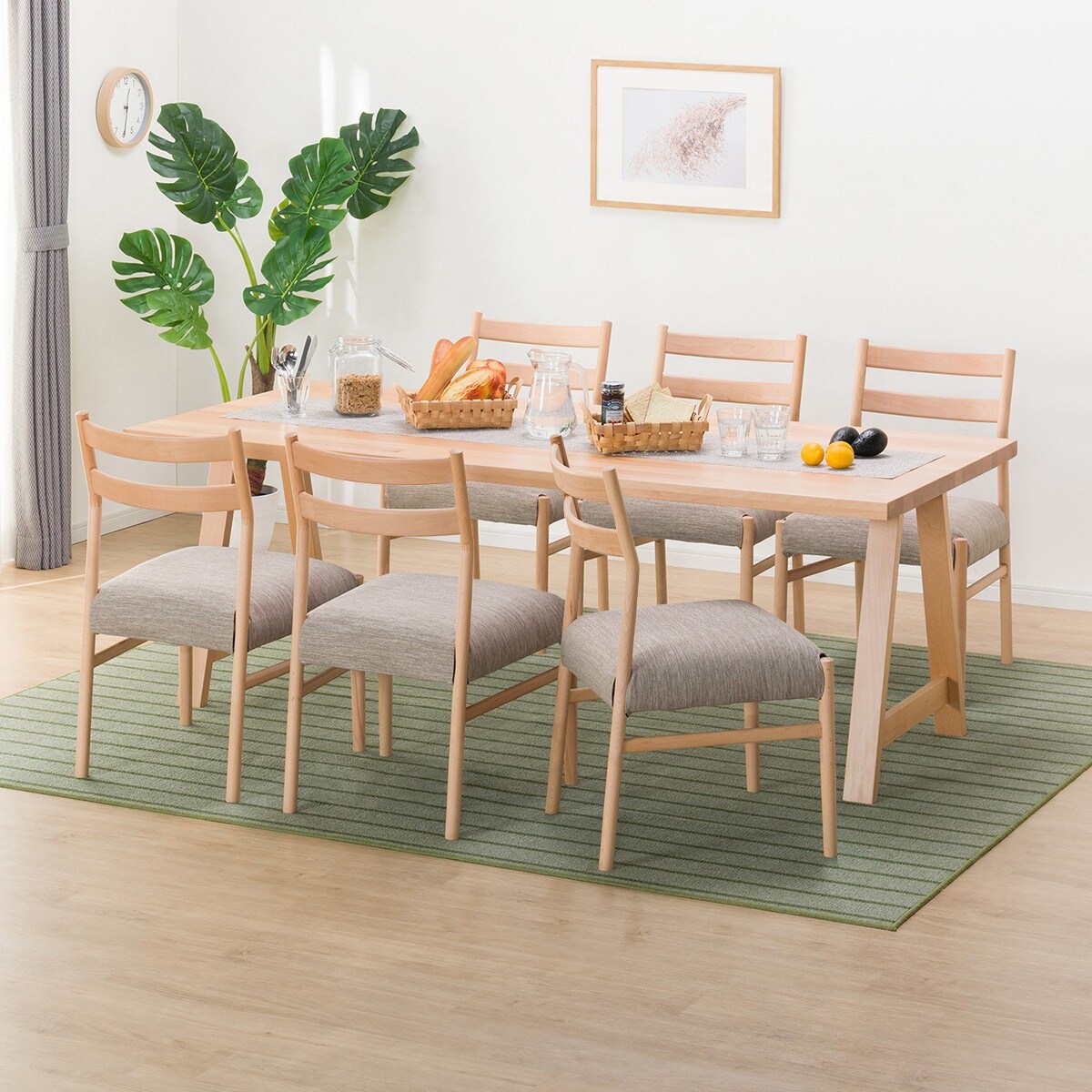 [幅200cm] ダイニングテーブル7点セット(NコレクションT-06A 200NA/C-34 NA DR-BE)  【配送員設置】 【5年保証】 【期間限定価格：11/17〜12/31まで】