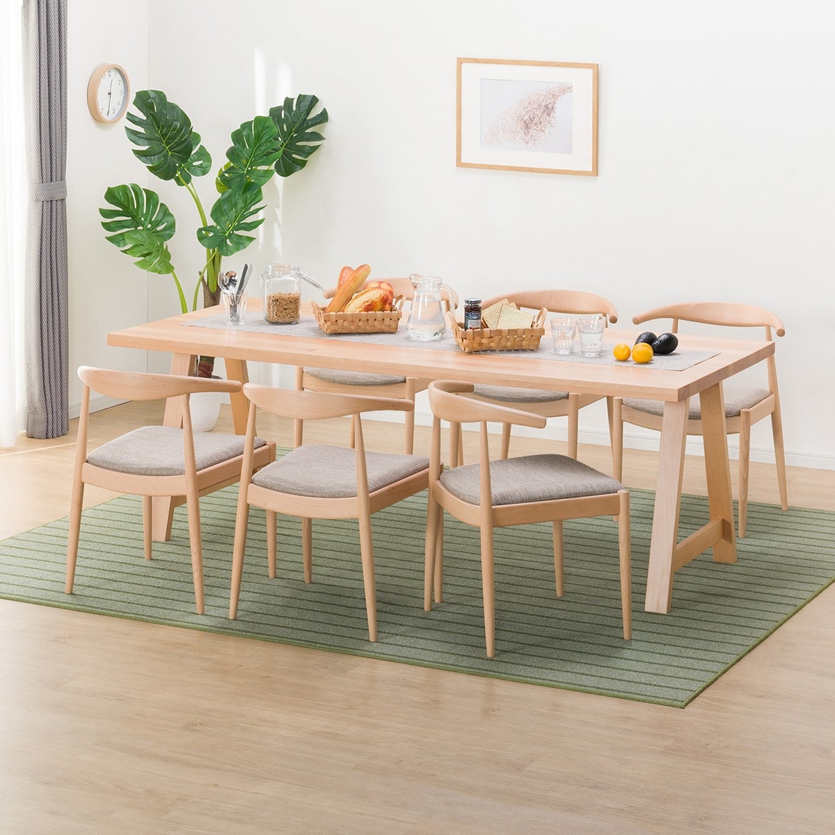 【期間限定値下げ 11/19〜1/11】 [幅200cm] ダイニングテーブル7点セット(NコレクションT-06A 200NA/C-01B NA DR-BE)  【配送員設置】 【5年保証】