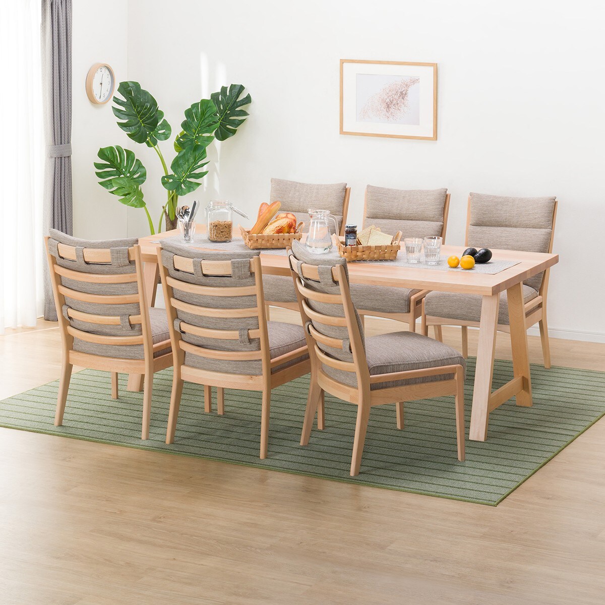 [幅200cm] ダイニングテーブル7点セット(NコレクションT-06A 200NA/C-27M NA DR-BE)  【配送員設置】 【5年保証】 【期間限定価格：11/17〜12/31まで】