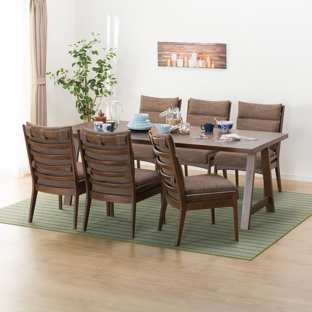 [幅200cm] ダイニングテーブル7点セット(NコレクションT-06A 200MBR/C-27M MBR-DMO)  【配送員設置】 【5年保証】 【期間限定価格：11/17〜12/31まで】