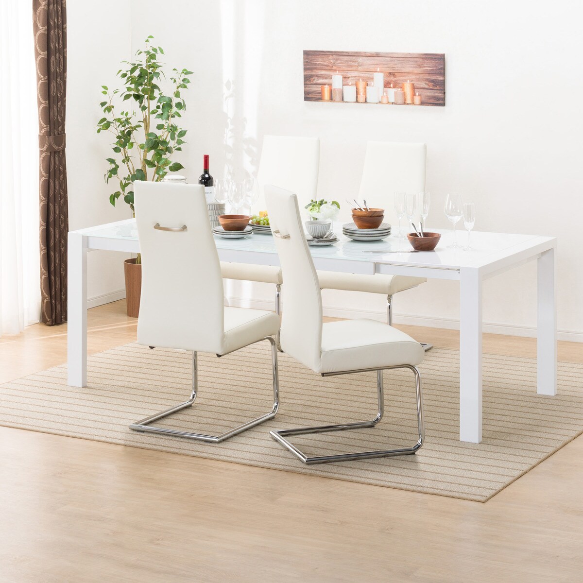 伸長式ダイニングテーブル5点セット (DT160/200 ES01 WH/DC Nシールド ロフト2H IV)  【配送員設置商品】 【5年保証】