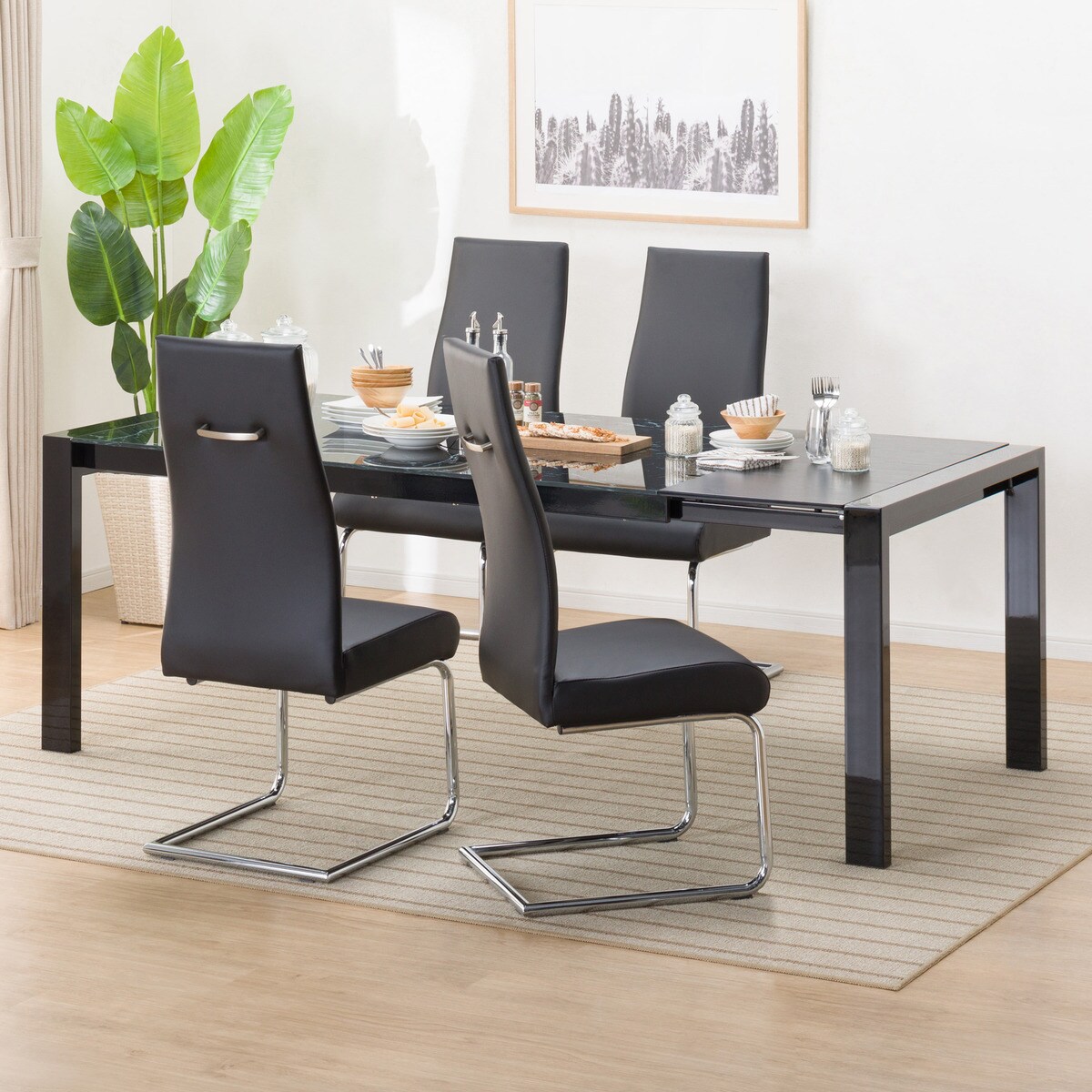 伸長式ダイニングテーブル5点セット (DT160/200 ES01 BK/DC Nシールド ロフト2H BK)  【配送員設置商品】 【5年保証】