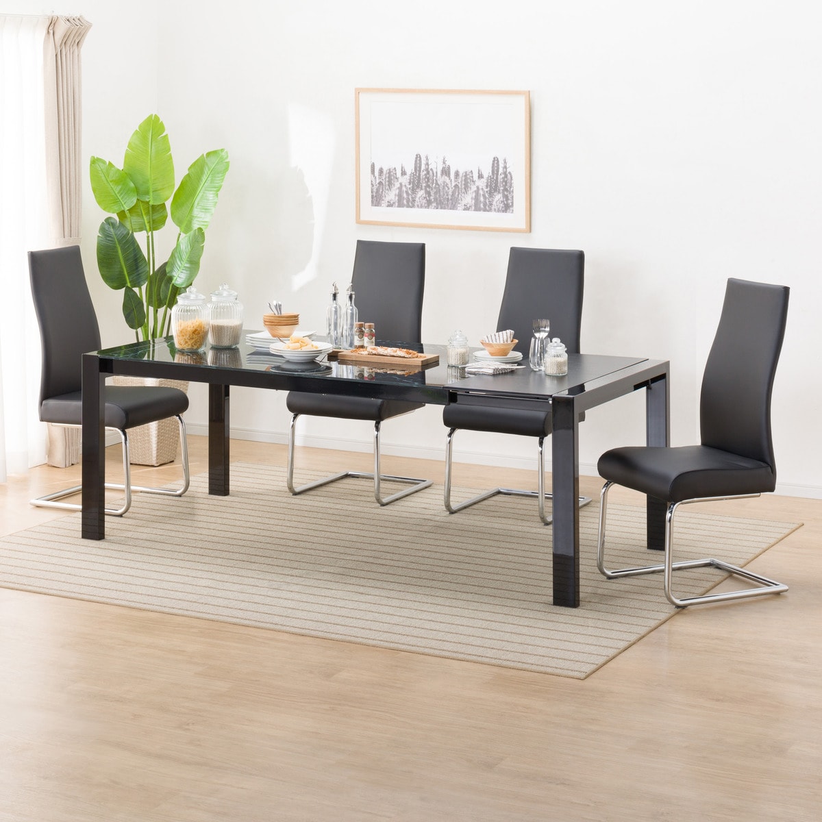 伸長式ダイニングテーブル5点セット (DT160/200 ES01 BK/DC Nシールド ロフト2H BK)  【配送員設置商品】 【5年保証】