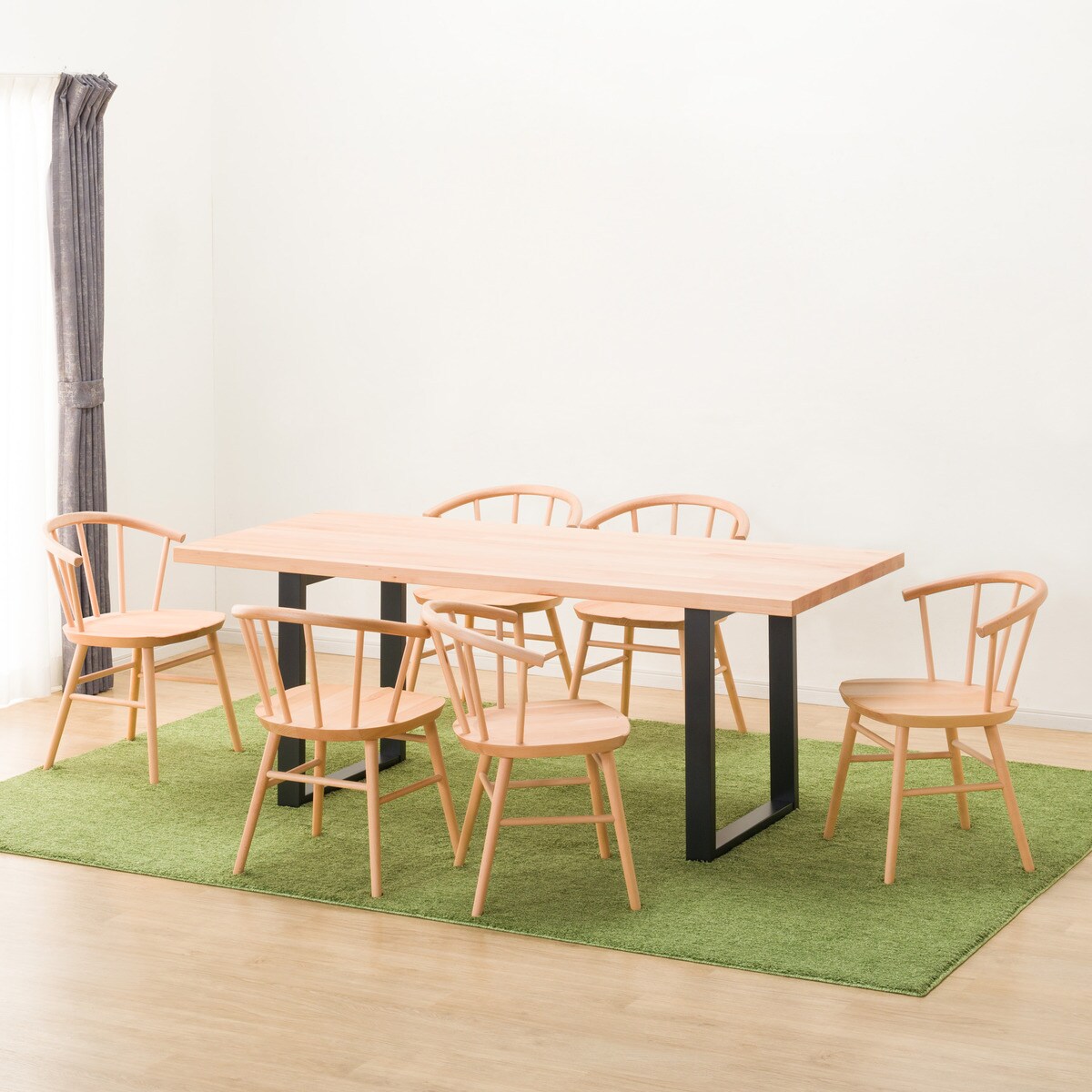 ダイニングテーブル7点セット (NコレクションT-06U 180 NA/BK/C-53 NA)  【配送員設置商品】 【5年保証】